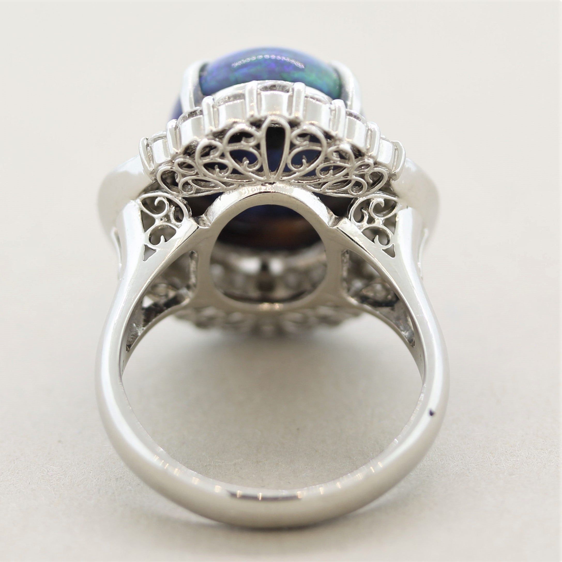 Australian Black Opal Diamond Platinum Cocktail Ring