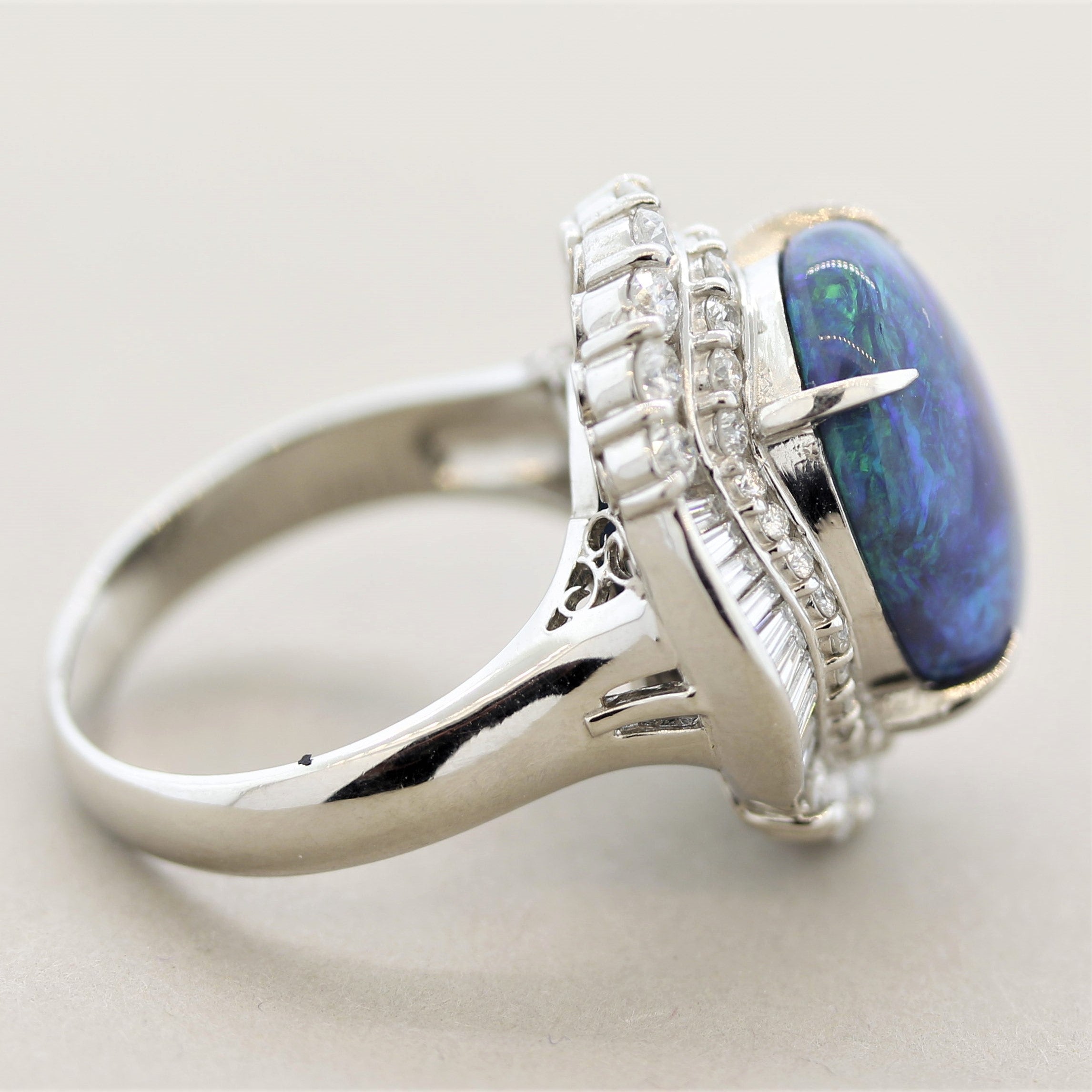 Australian Black Opal Diamond Platinum Cocktail Ring