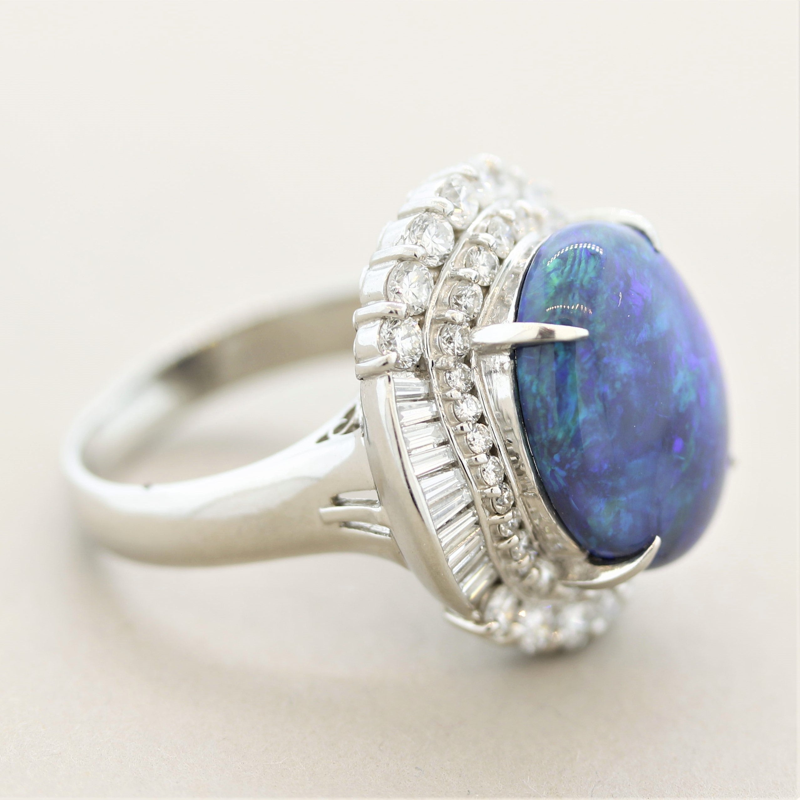 Australian Black Opal Diamond Platinum Cocktail Ring