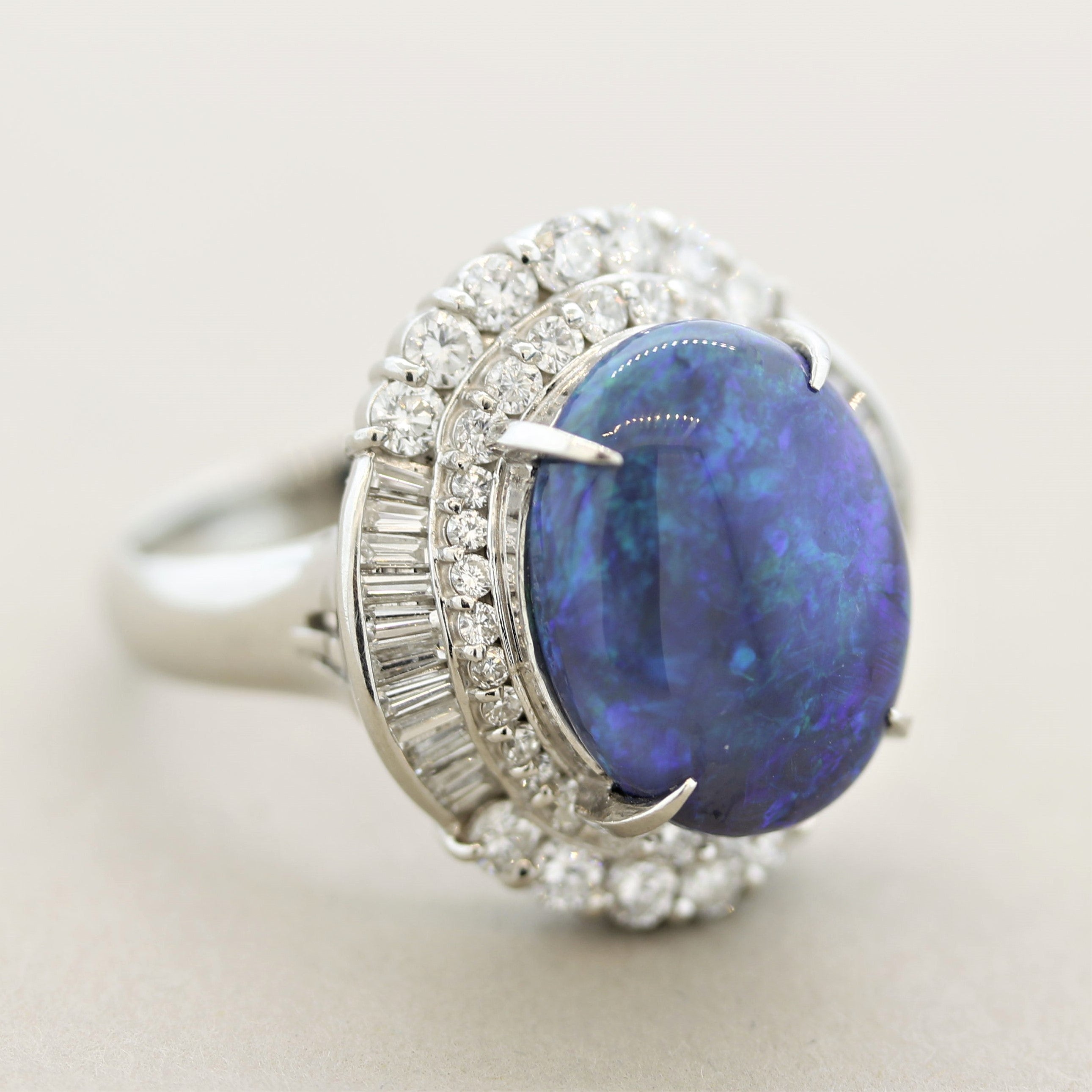 Australian Black Opal Diamond Platinum Cocktail Ring