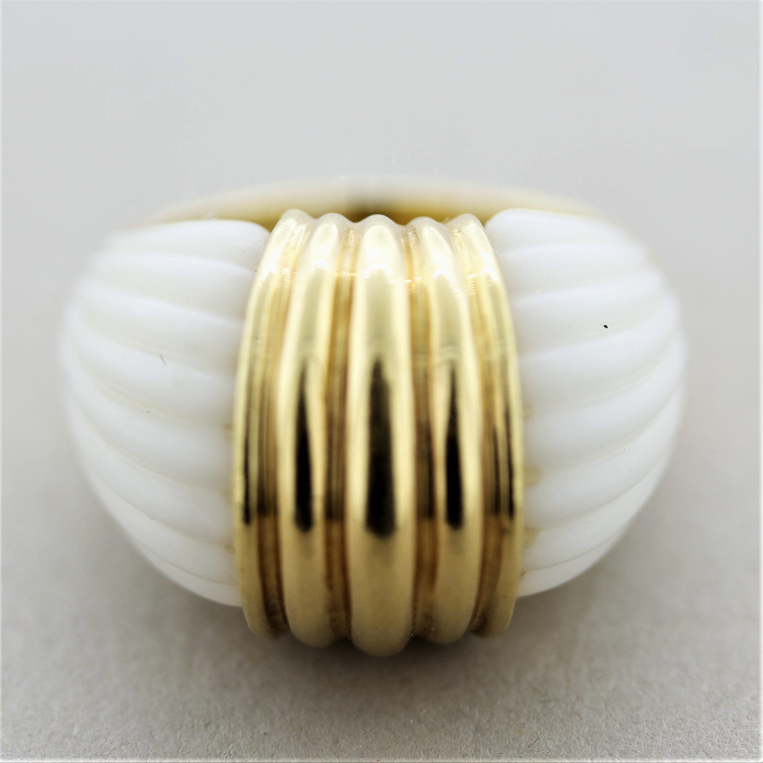 Carved Coral Gold Dome Ring