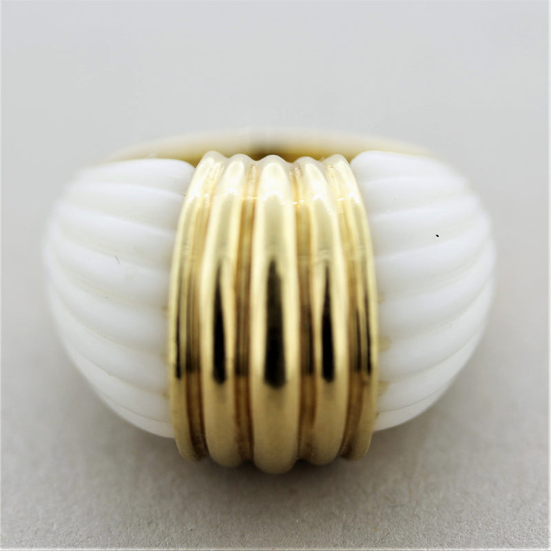 Carved Coral Gold Dome Ring