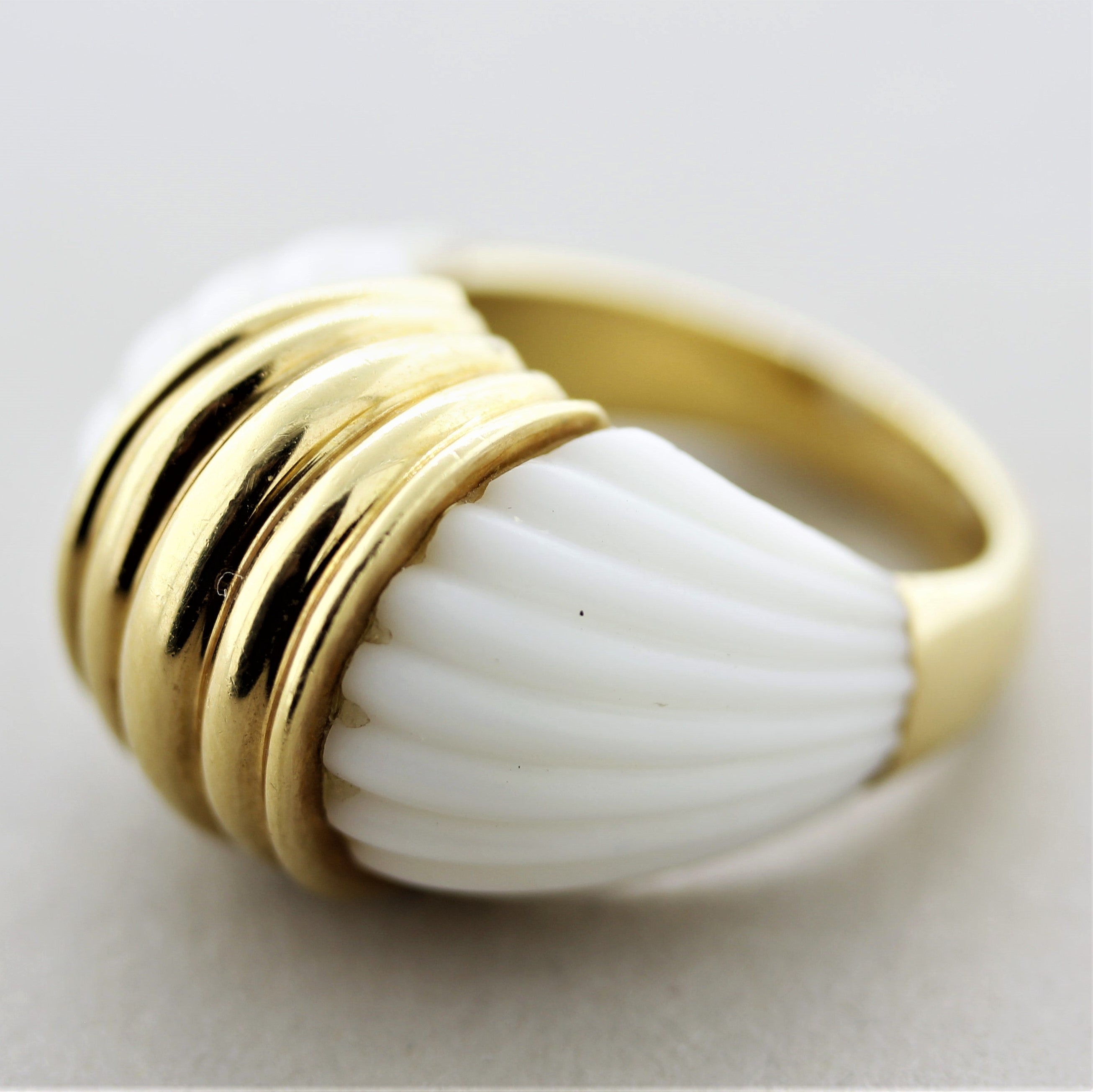 Carved Coral Gold Dome Ring