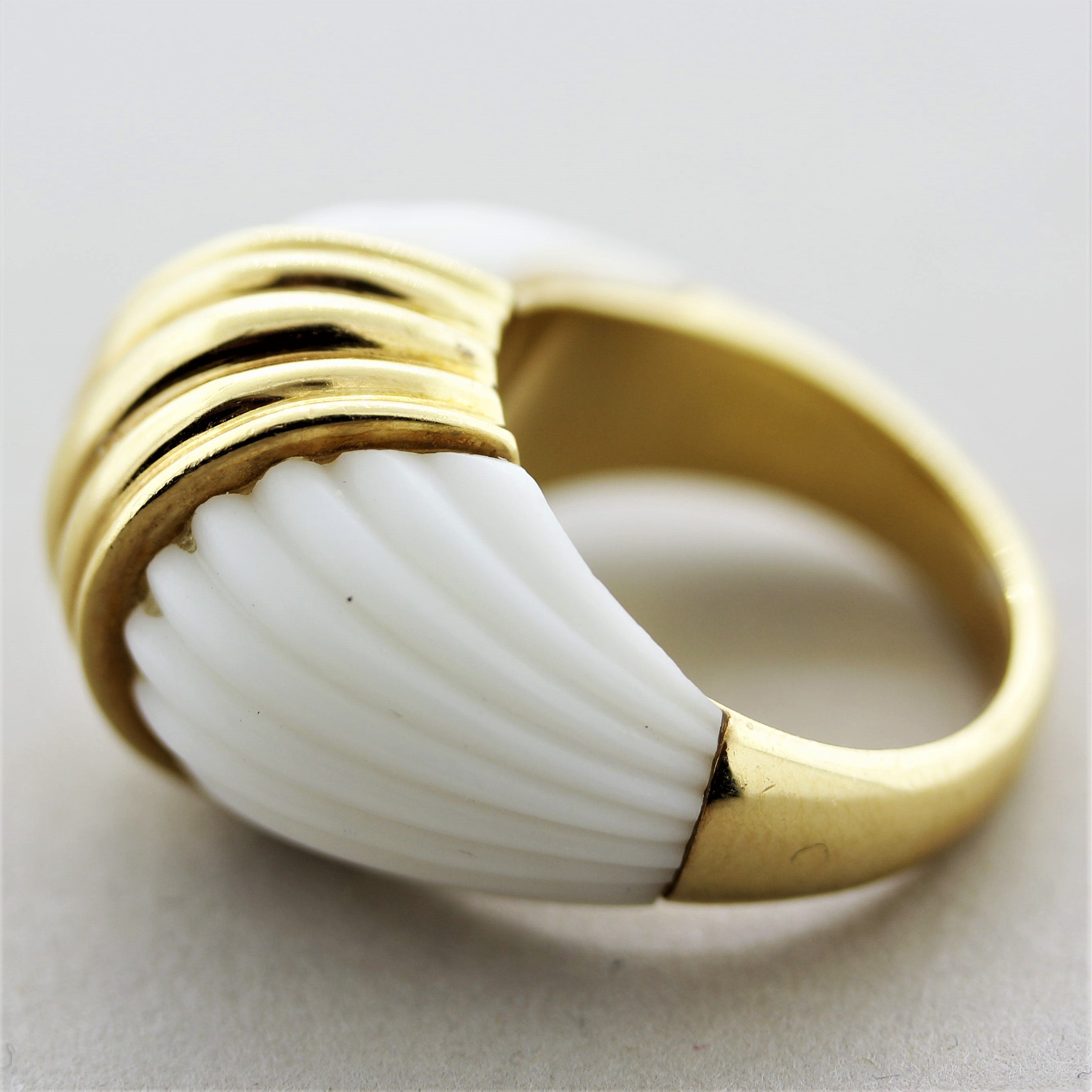 Carved Coral Gold Dome Ring