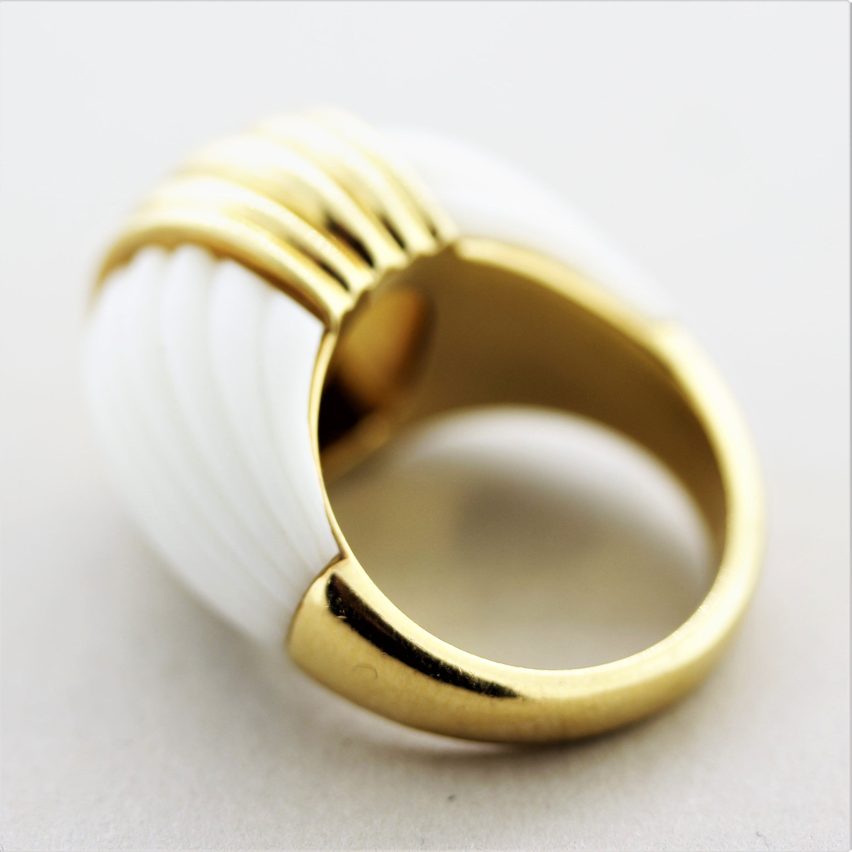 Carved Coral Gold Dome Ring