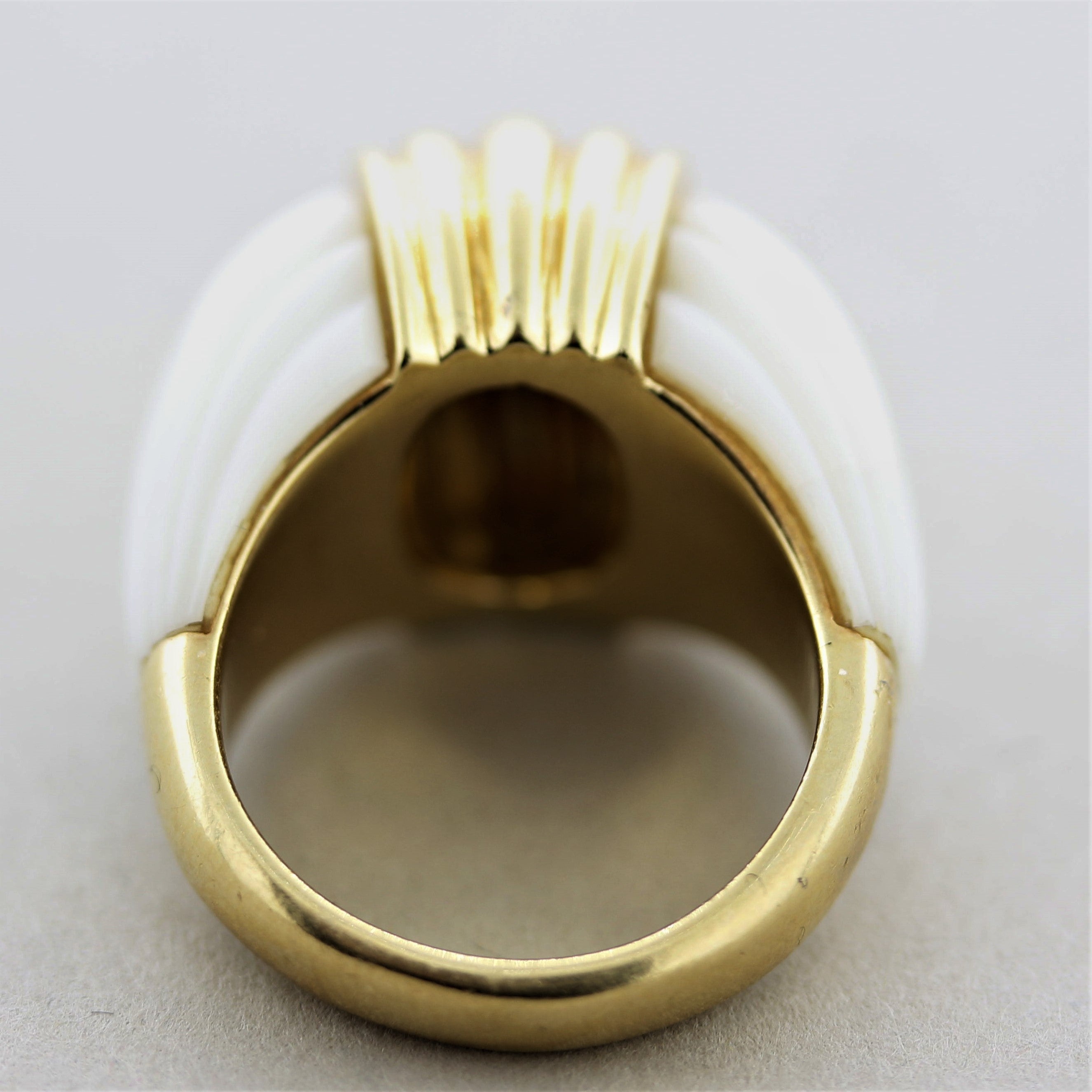 Carved Coral Gold Dome Ring