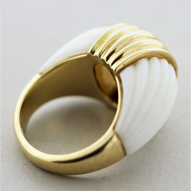 Carved Coral Gold Dome Ring