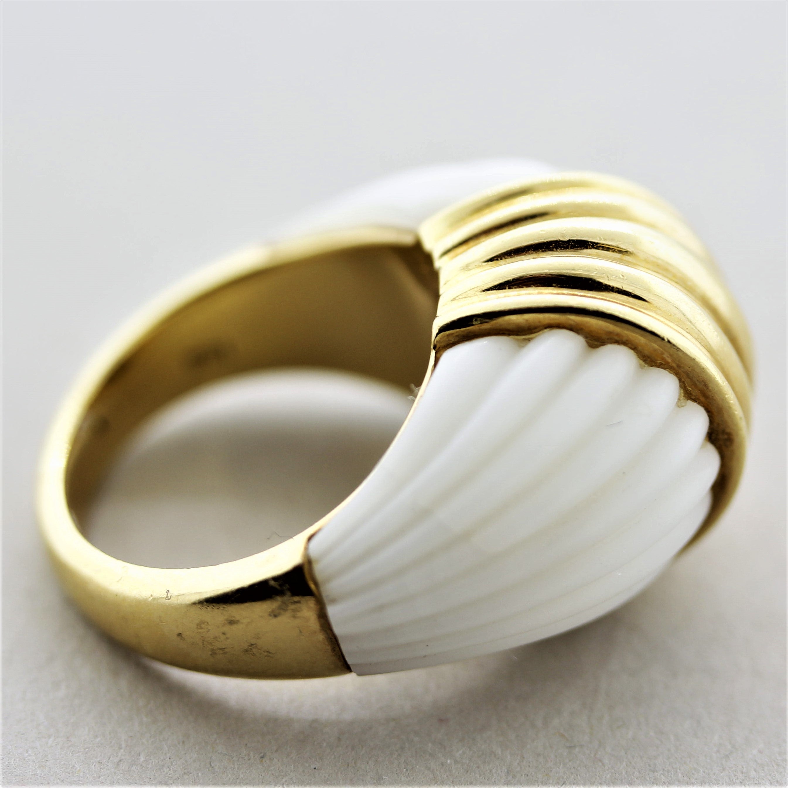 Carved Coral Gold Dome Ring