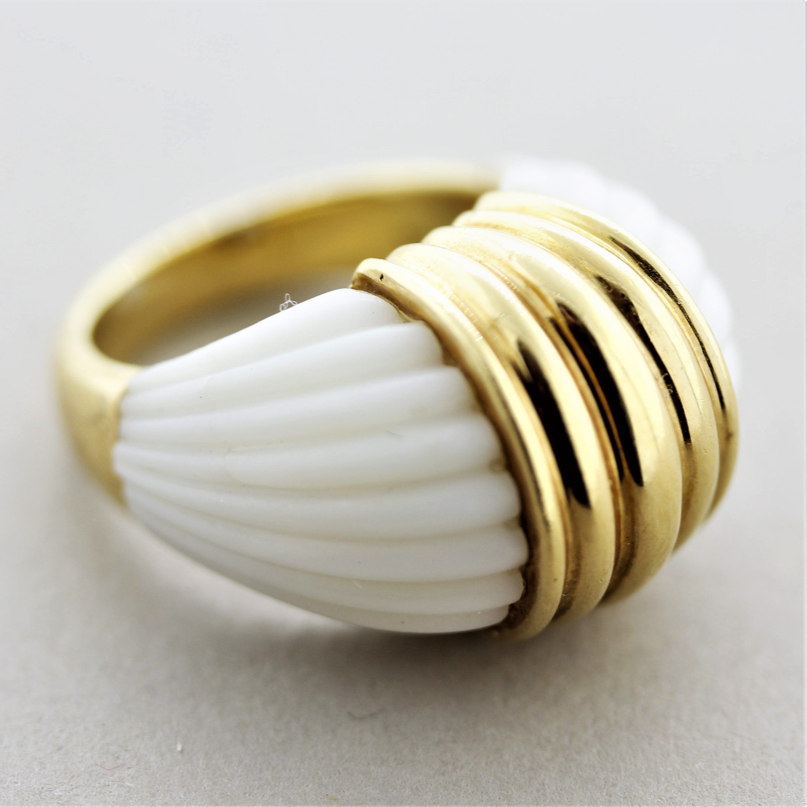 Carved Coral Gold Dome Ring