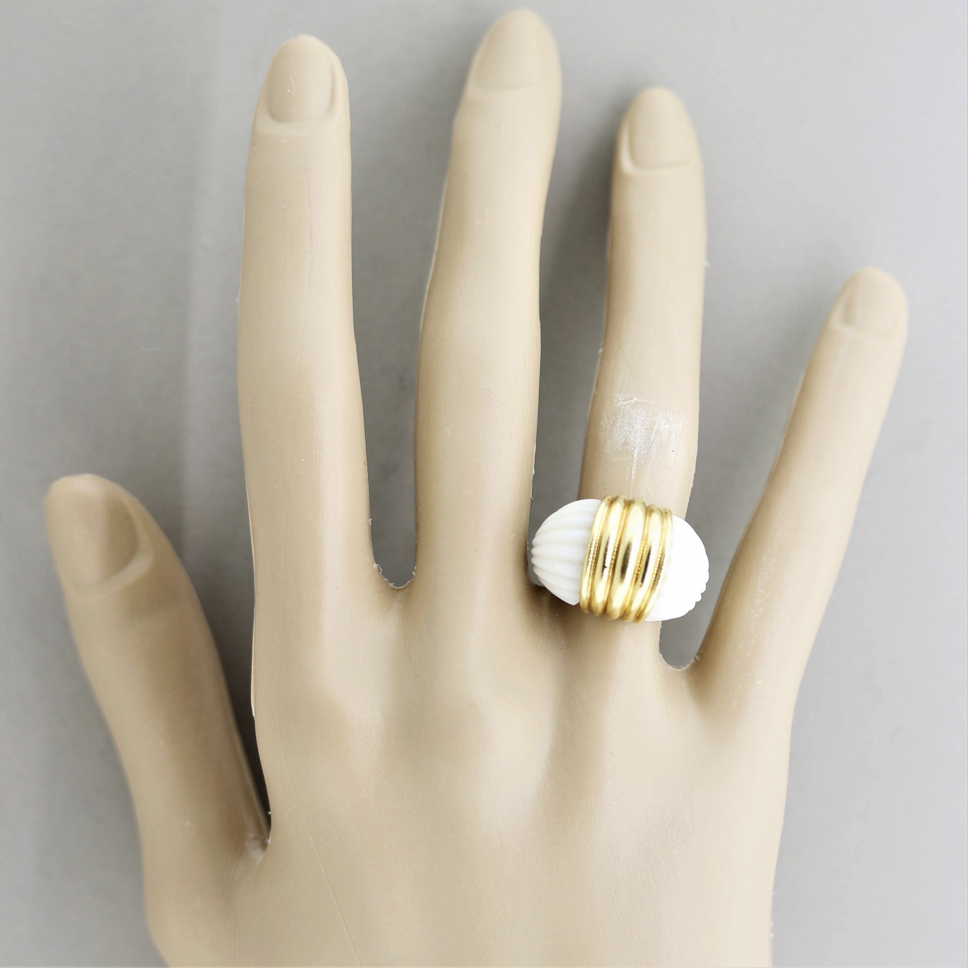 Carved Coral Gold Dome Ring