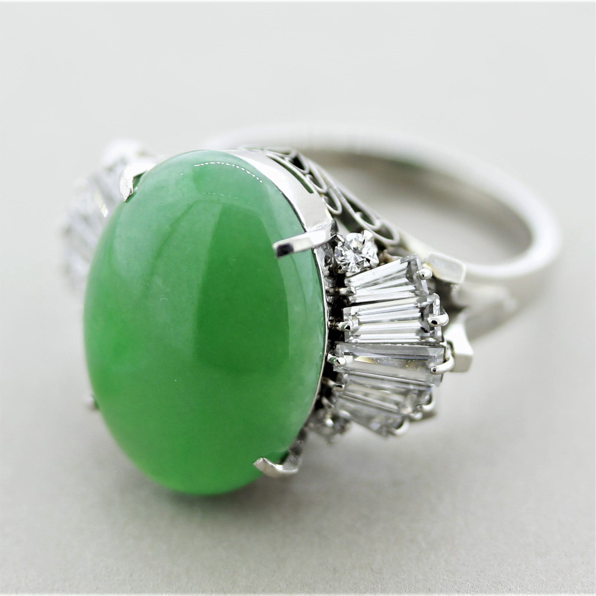 Jadeite Jade Diamond Platinum Ring