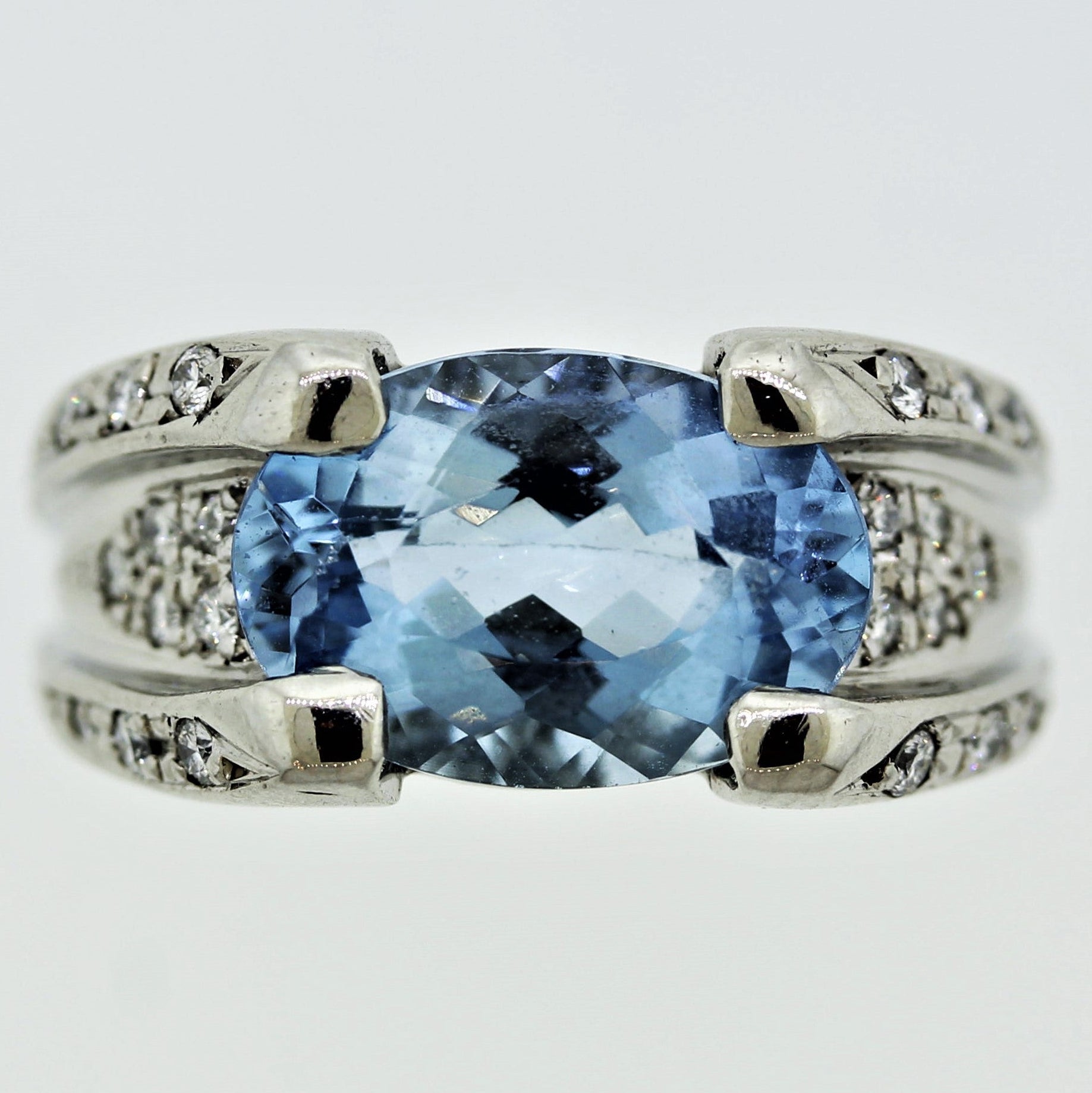 Aquamarine Diamond Platinum Ring