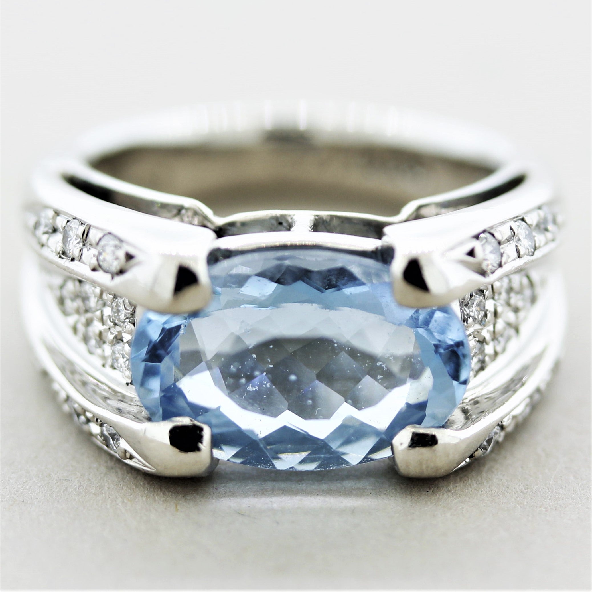 Aquamarine Diamond Platinum Ring