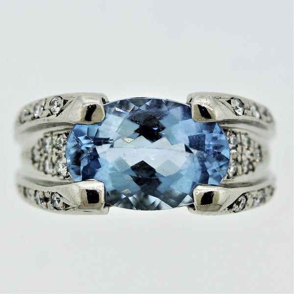 Aquamarine Diamond Platinum Ring