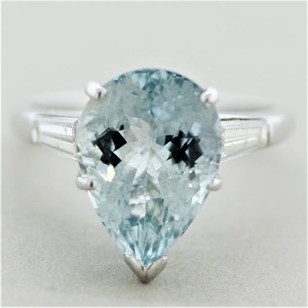 Aquamarine Diamond Platinum 3-Stone Ring