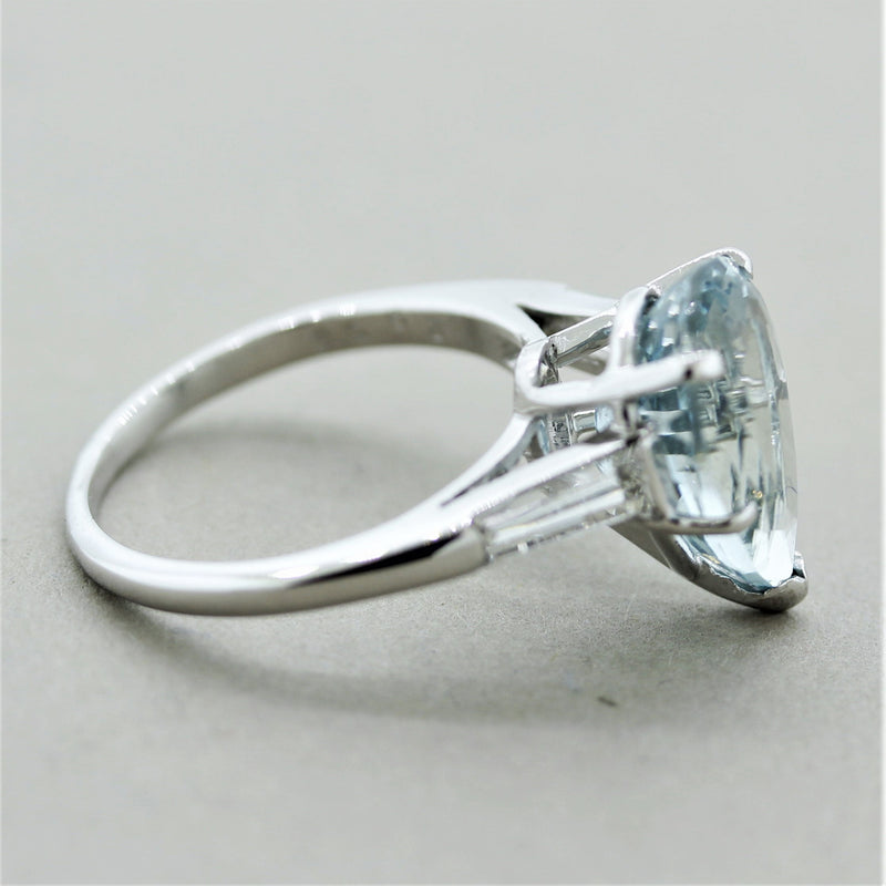 Aquamarine Diamond Platinum 3-Stone Ring