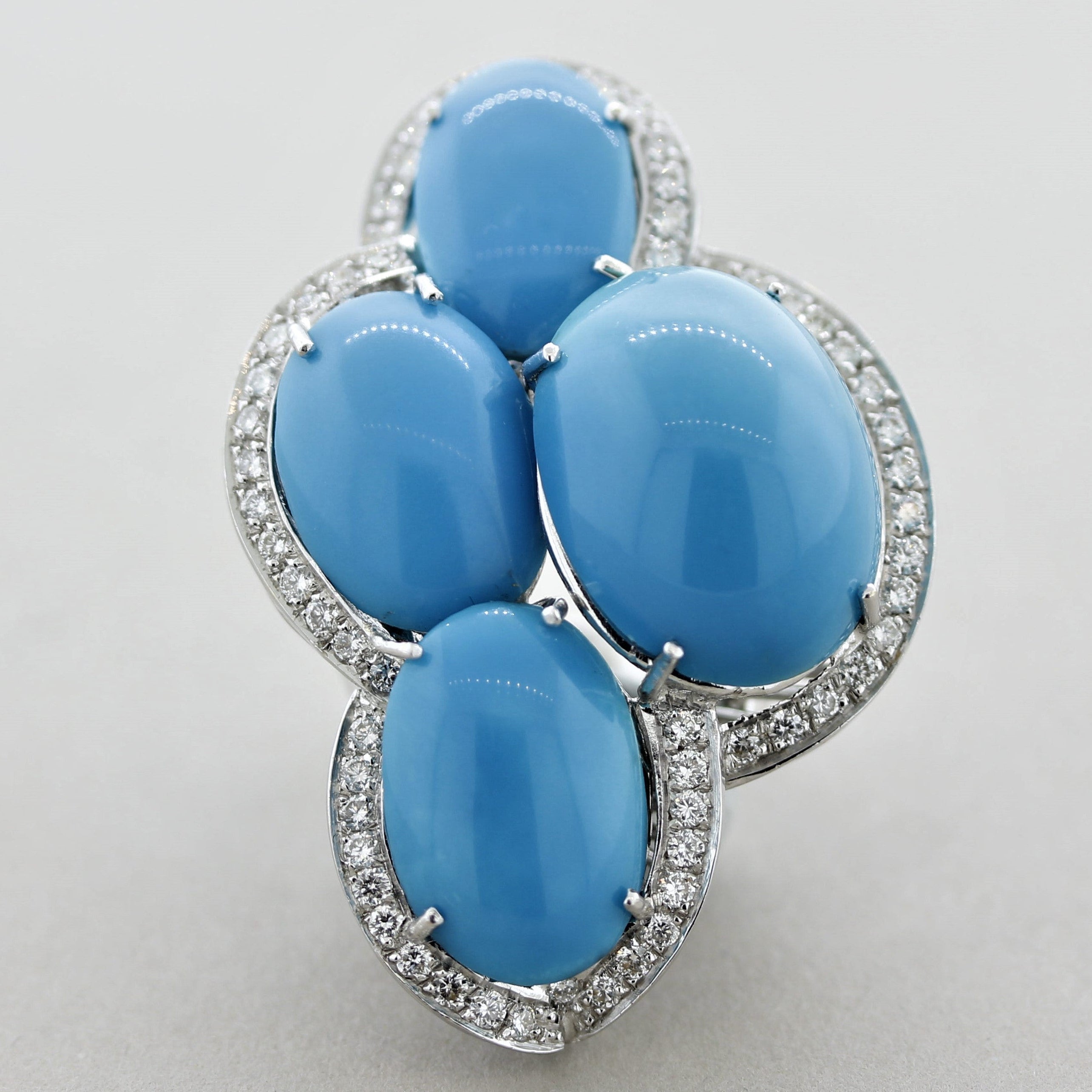 French Turquoise Diamond Gold Cocktail Ring