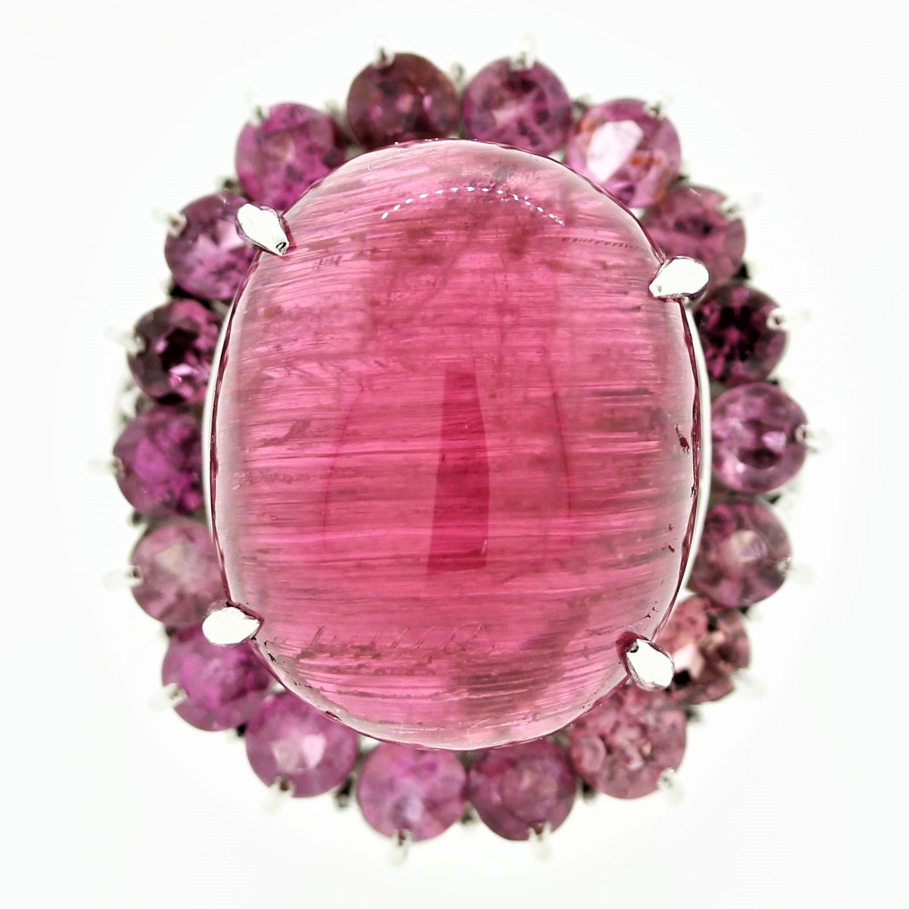 Cats Eye Rubellite Tourmaline Diamond Platinum Cocktail Ring