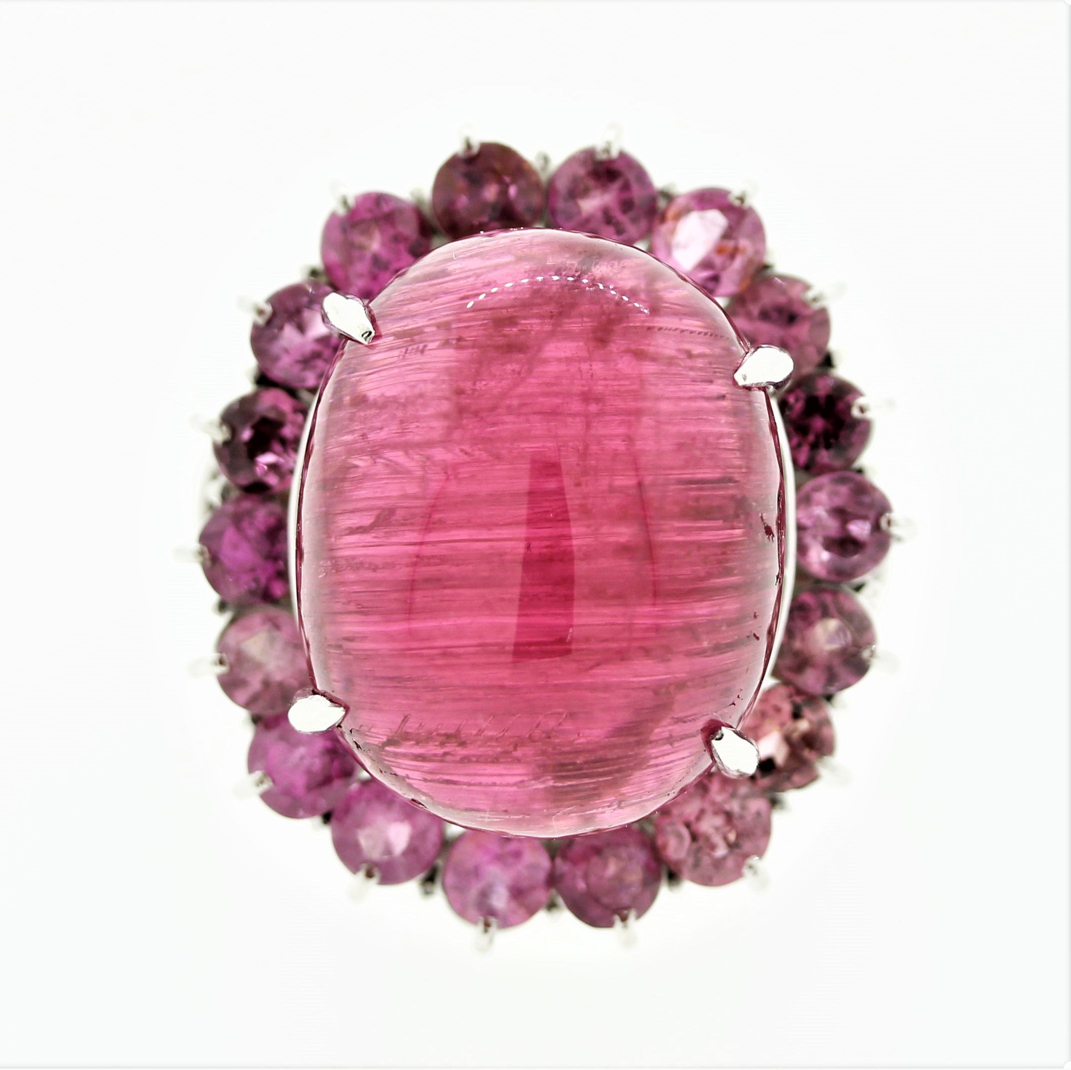 Cats Eye Rubellite Tourmaline Diamond Platinum Cocktail Ring