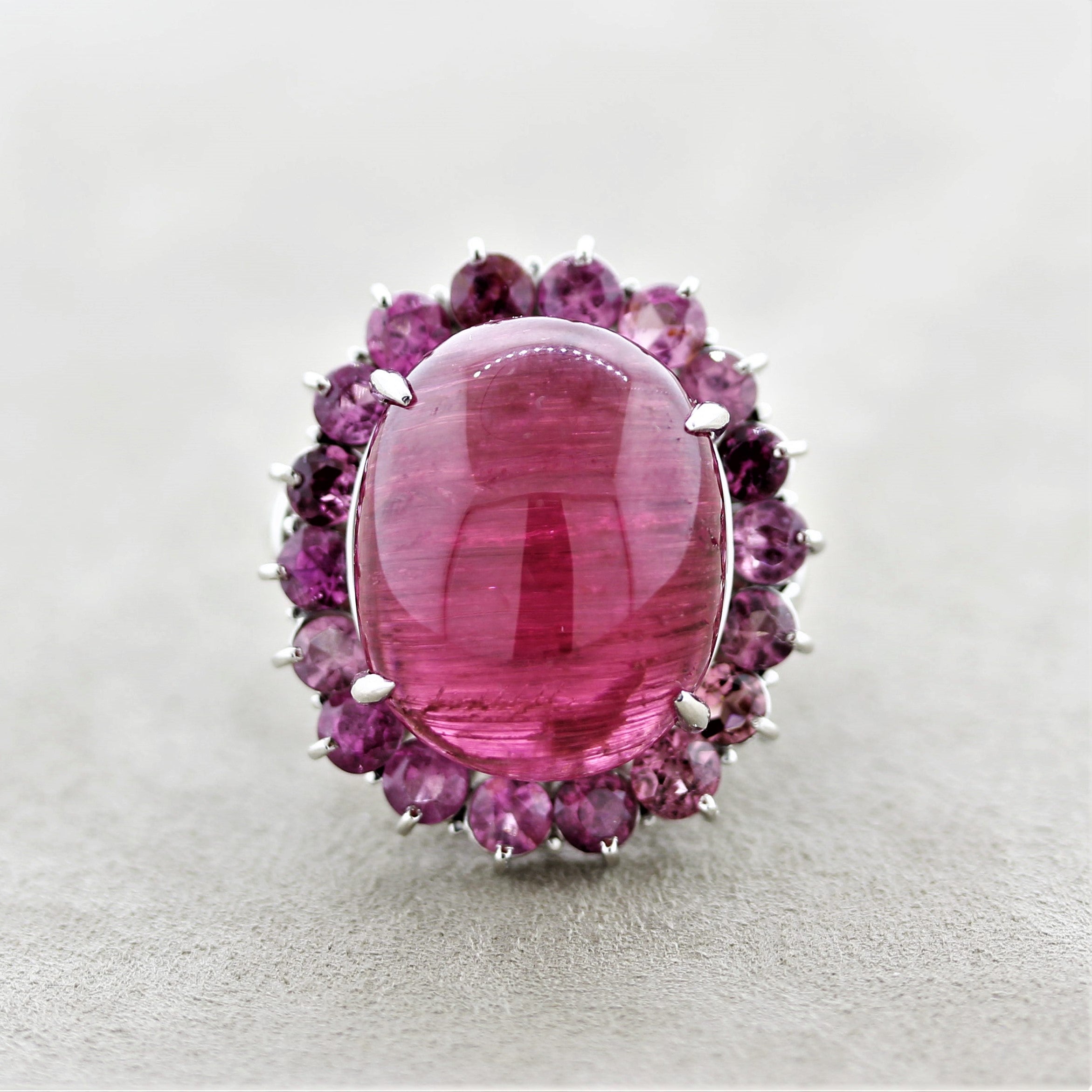 Cats Eye Rubellite Tourmaline Diamond Platinum Cocktail Ring