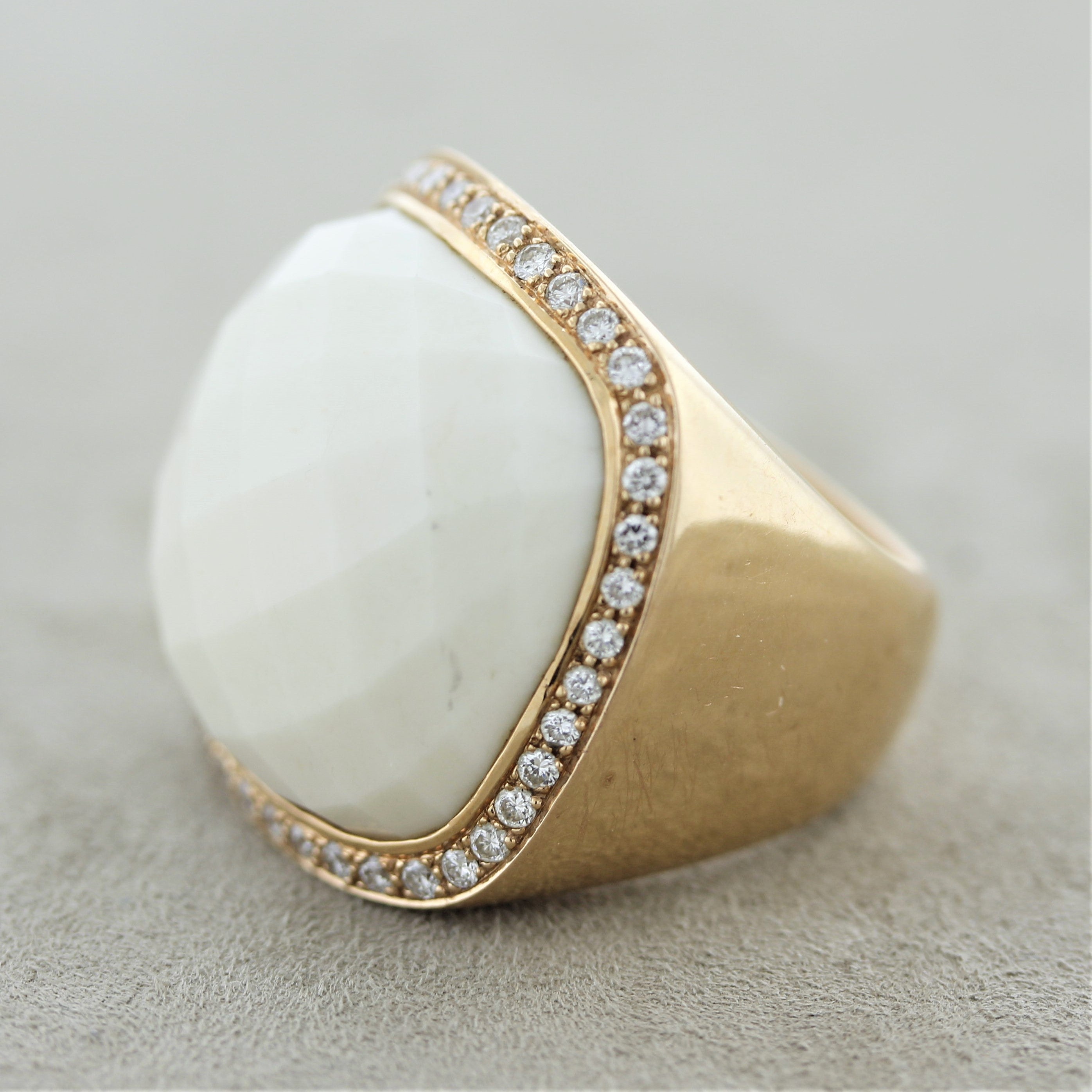 White-Onyx Diamond Gold Cocktail Ring