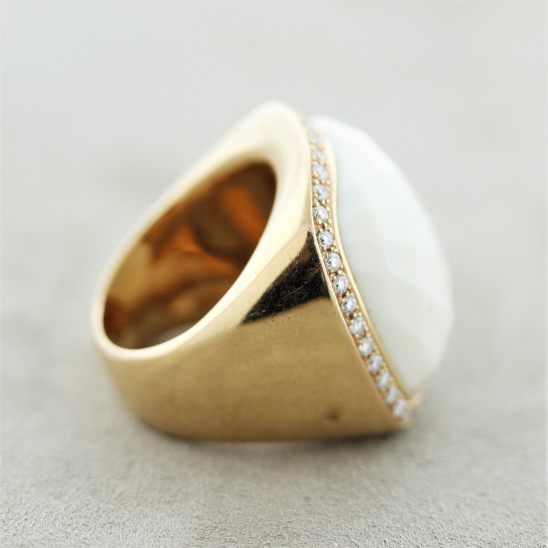 White-Onyx Diamond Gold Cocktail Ring