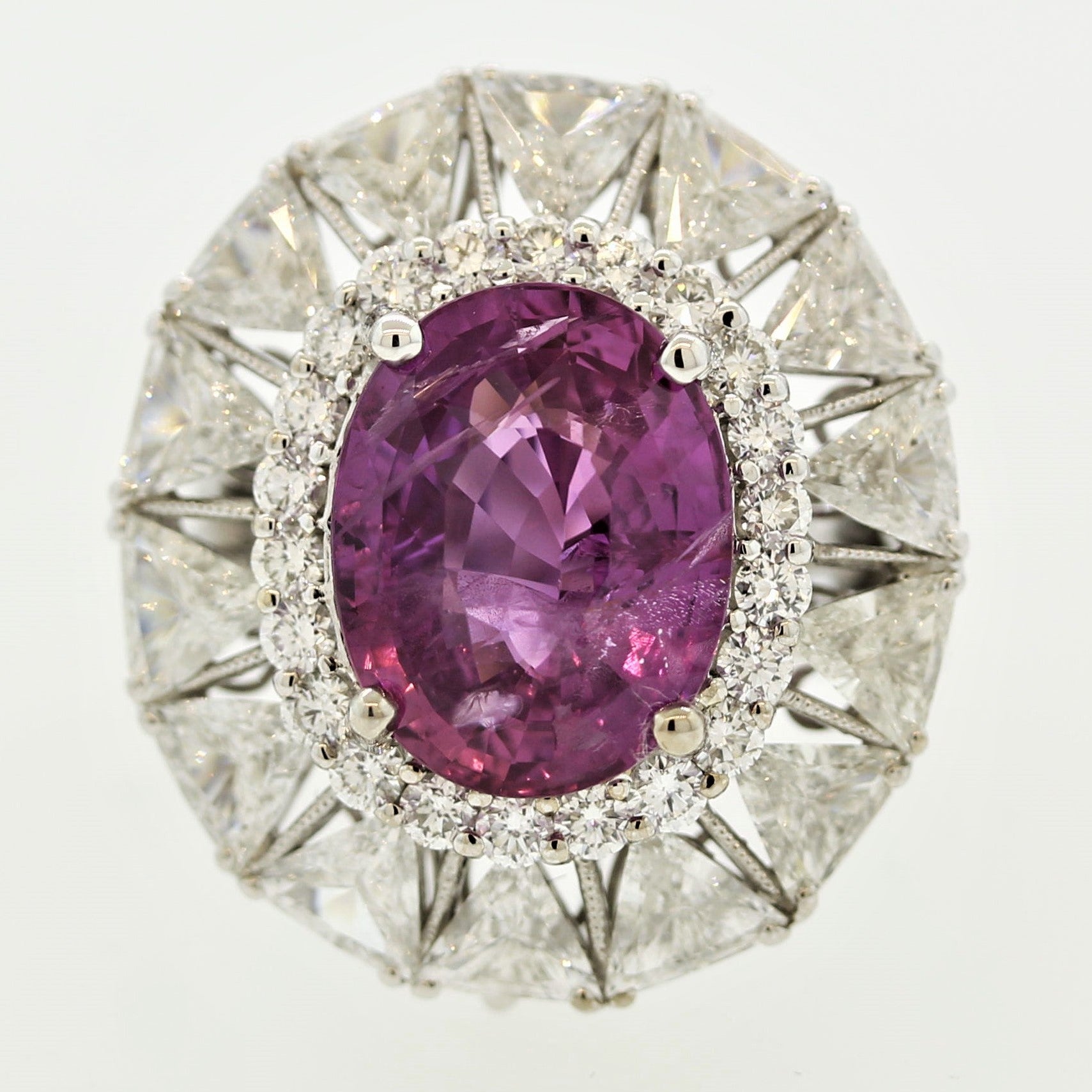 7.08ct No-Heat Pink Sapphire Diamond Gold Pendant-Ring, GIA Certified