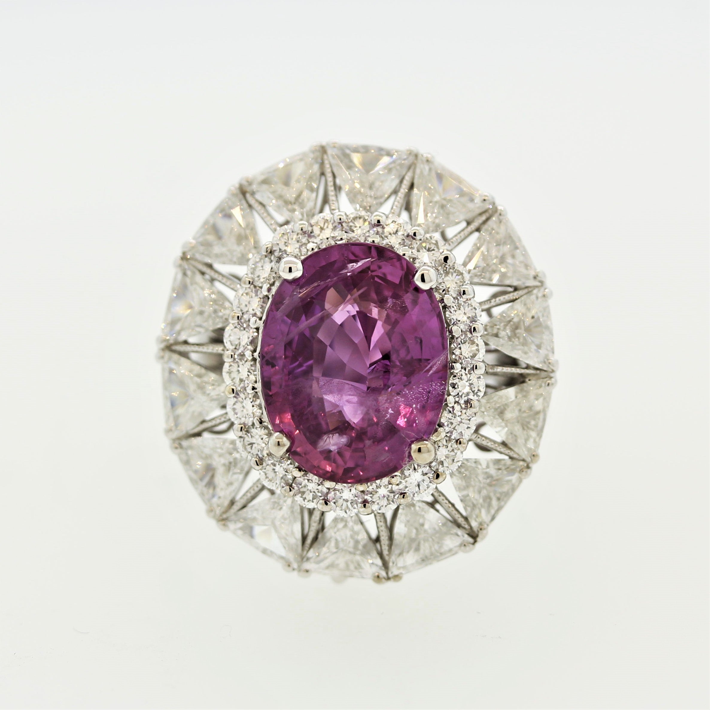 7.08ct No-Heat Pink Sapphire Diamond Gold Pendant-Ring, GIA Certified