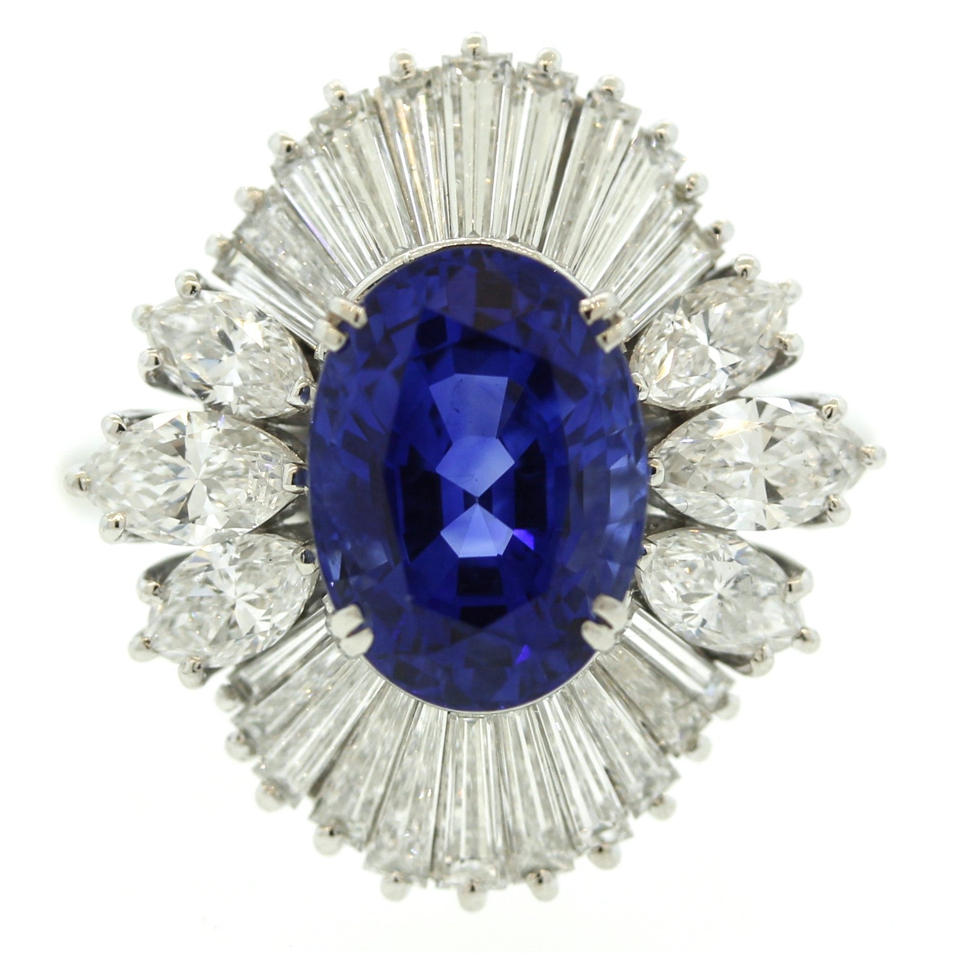 Blue Sapphire Diamond Platinum Ring, GIA Certified