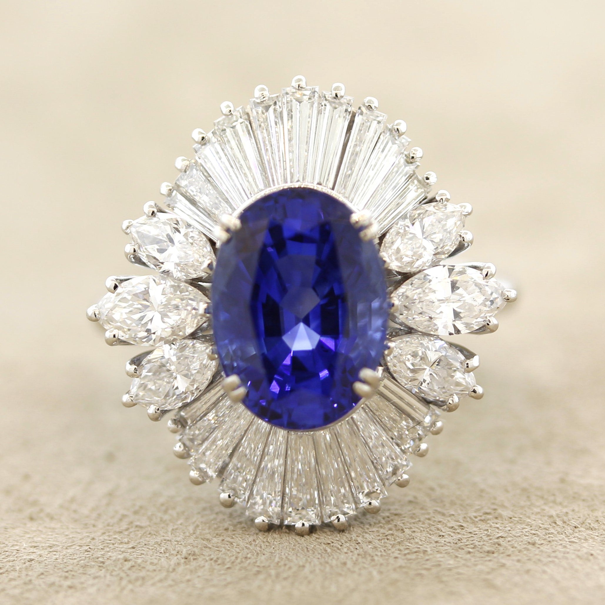 Blue Sapphire Diamond Platinum Ring, GIA Certified