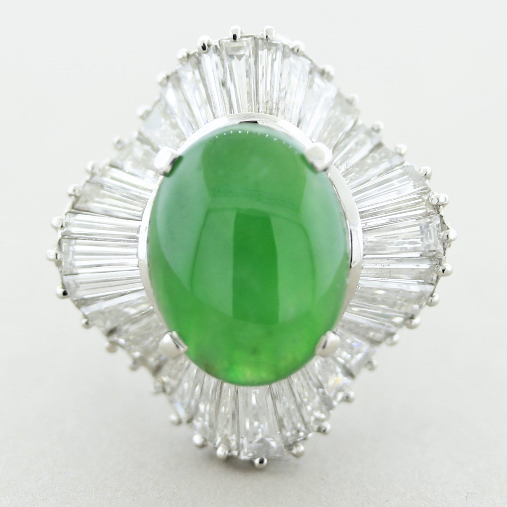 Fine Jadeite Jade Diamond Platinum Ballerina Ring