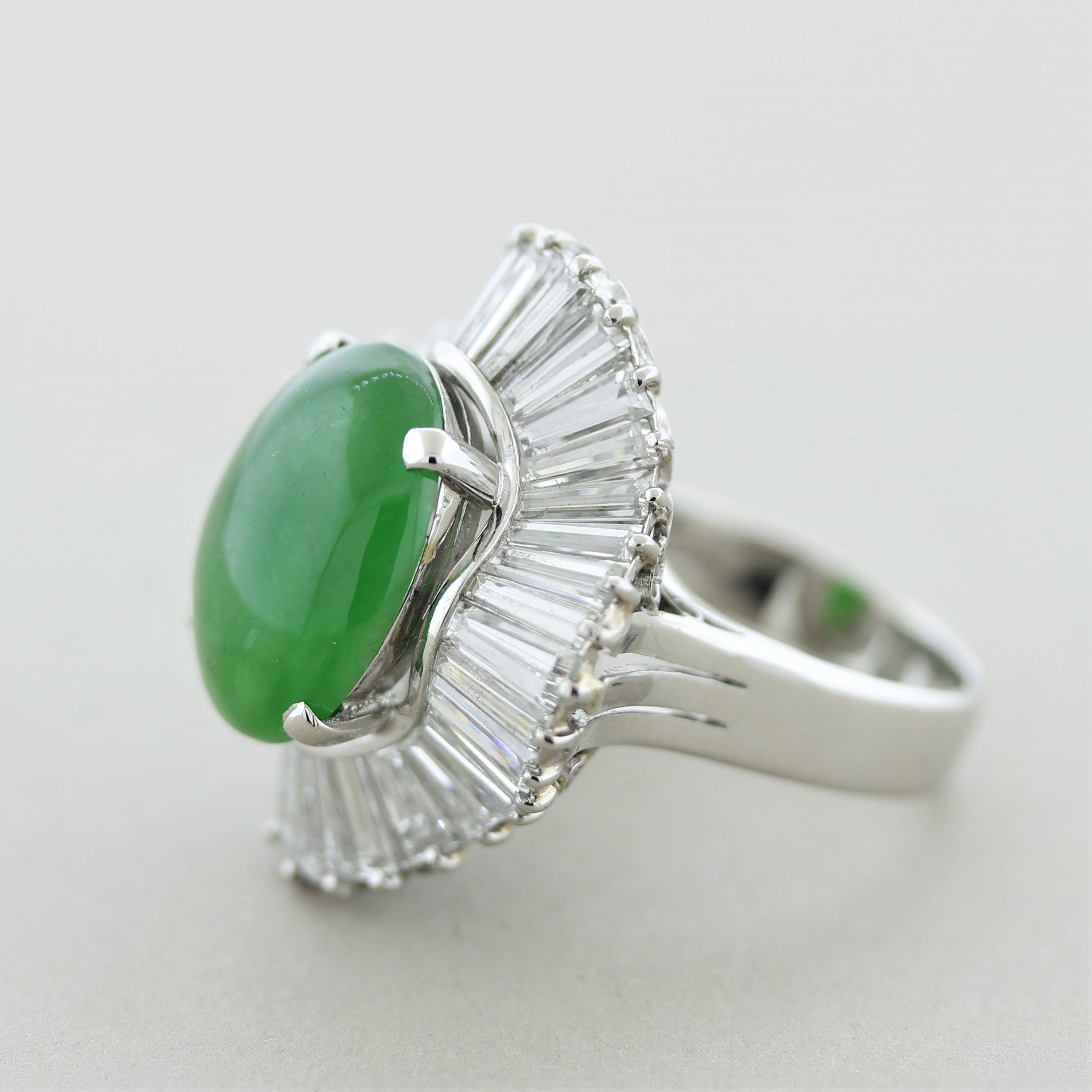 Fine Jadeite Jade Diamond Platinum Ballerina Ring