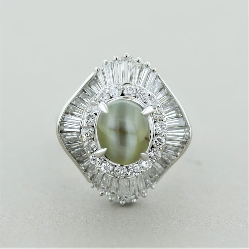 Cats Eye Chrysoberyl Diamond Platinum Ring