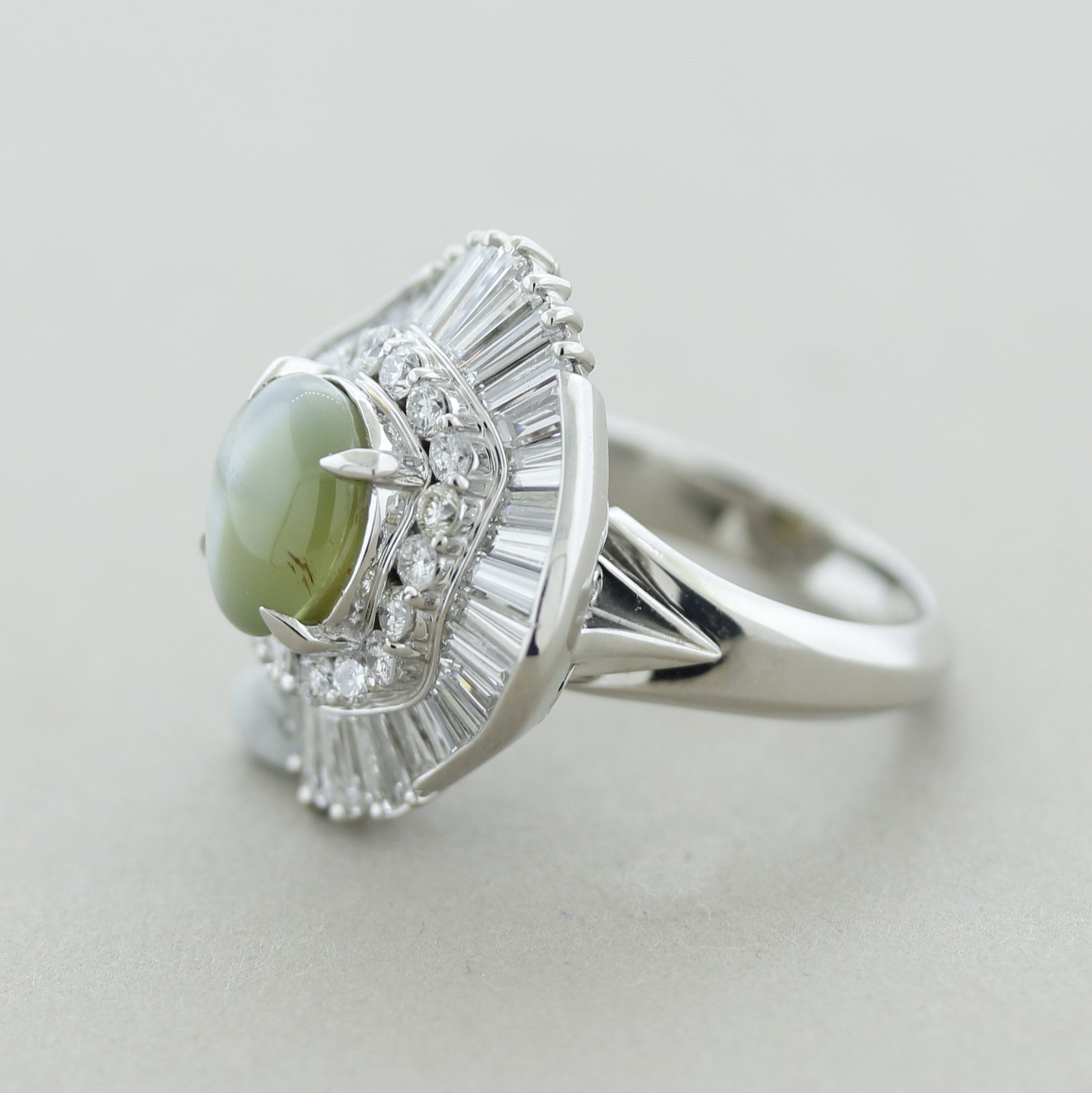 Cats Eye Chrysoberyl Diamond Platinum Ring