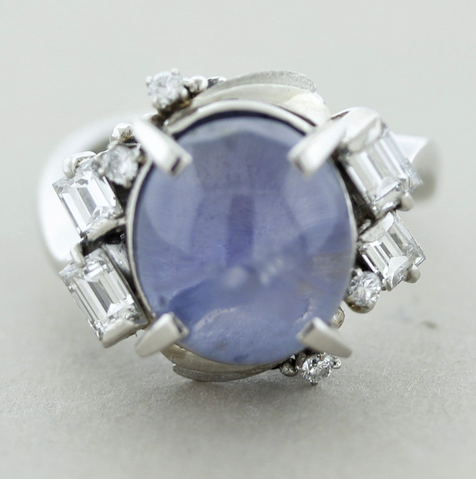 Mid-Century Star-Sapphire Diamond Platinum Ring