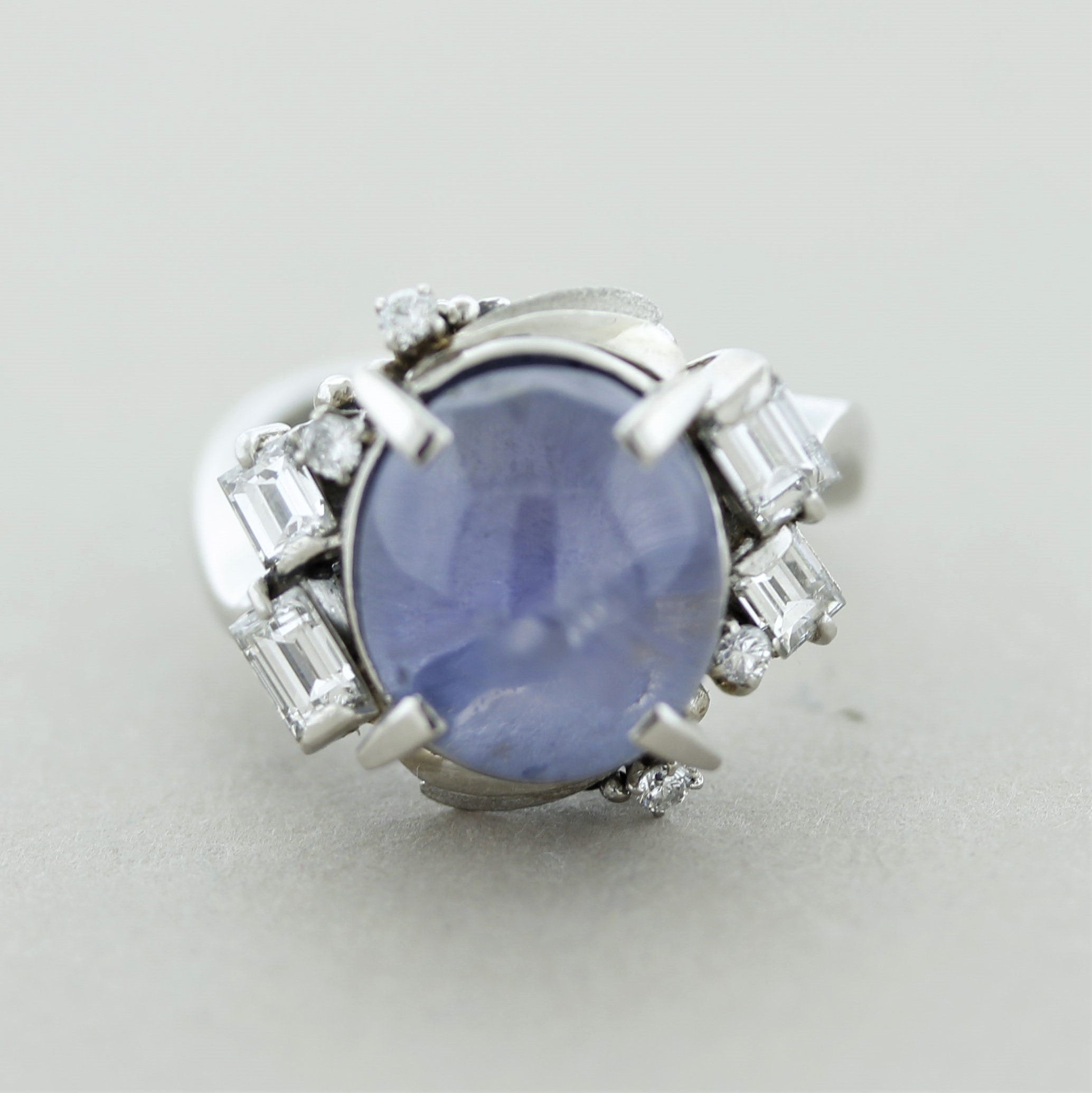 Mid-Century Star-Sapphire Diamond Platinum Ring