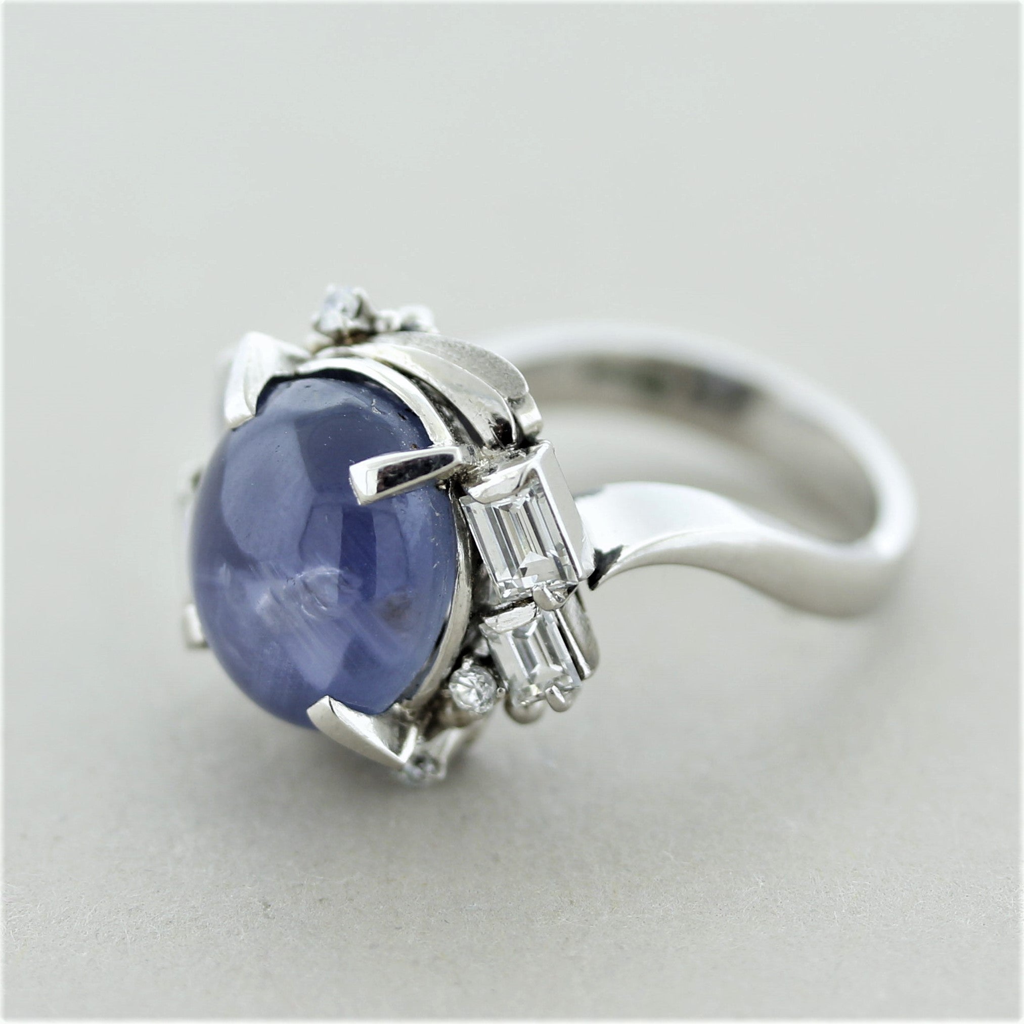 Mid-Century Star-Sapphire Diamond Platinum Ring