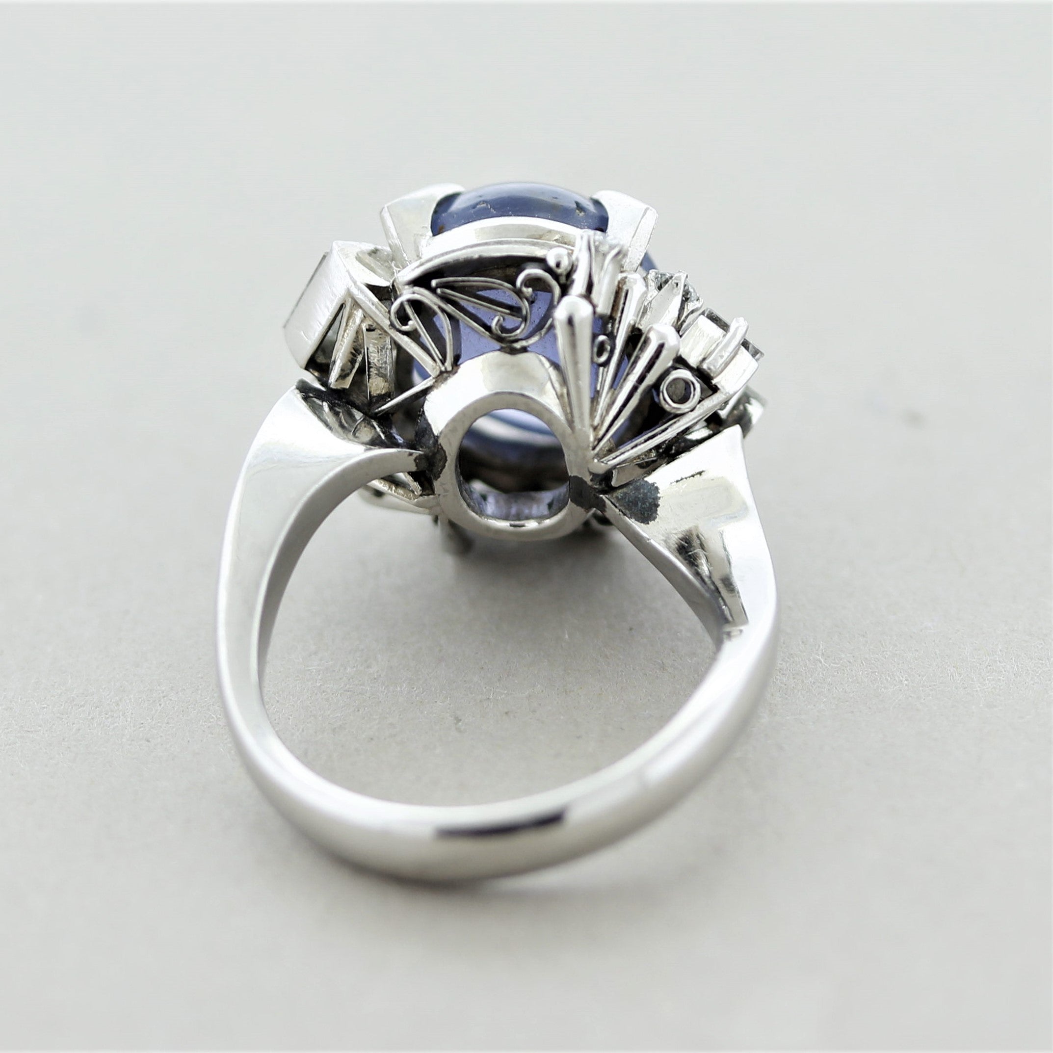 Mid-Century Star-Sapphire Diamond Platinum Ring