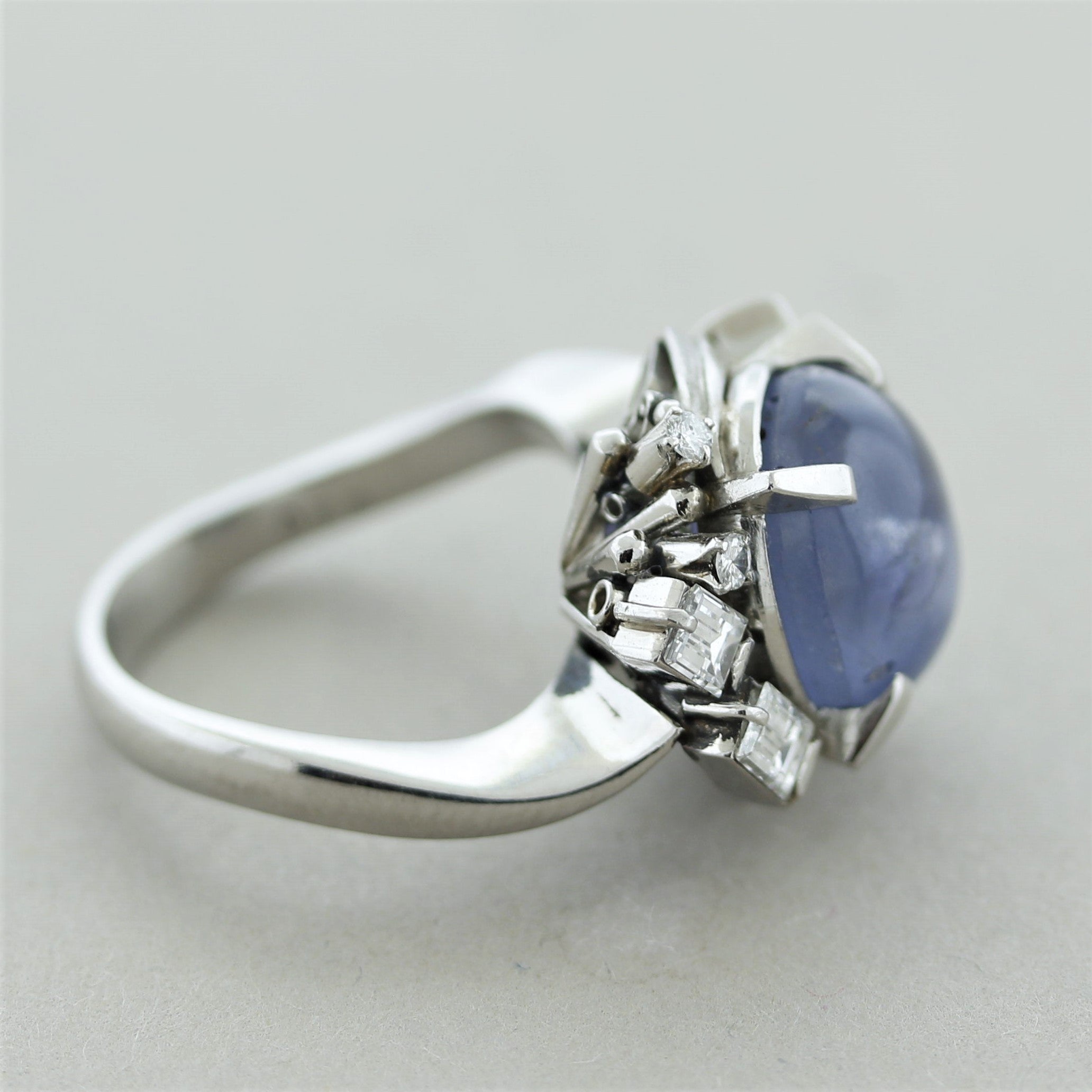 Mid-Century Star-Sapphire Diamond Platinum Ring