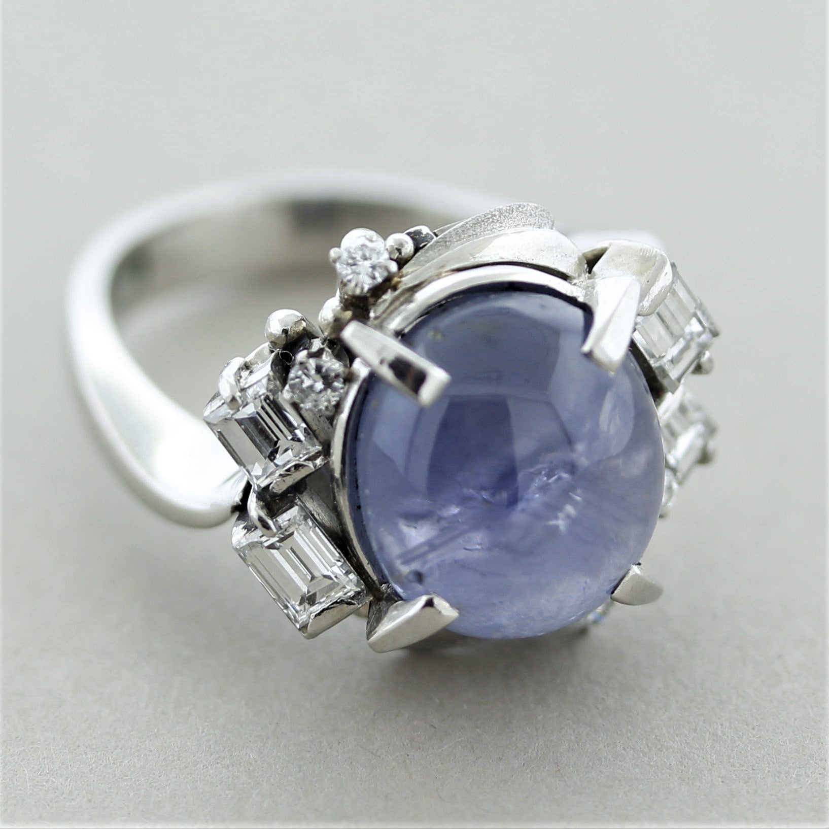 Mid-Century Star-Sapphire Diamond Platinum Ring