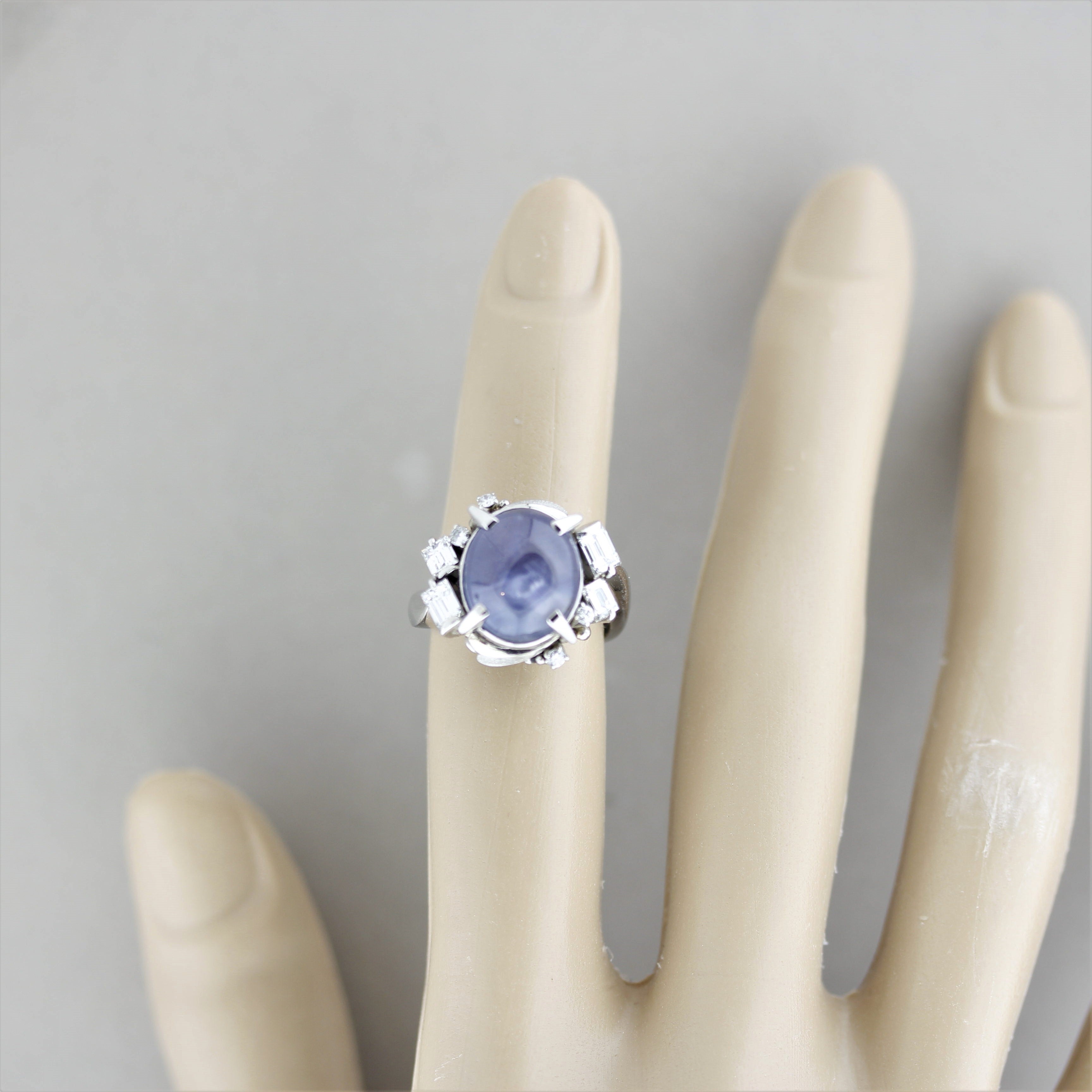 Mid-Century Star-Sapphire Diamond Platinum Ring