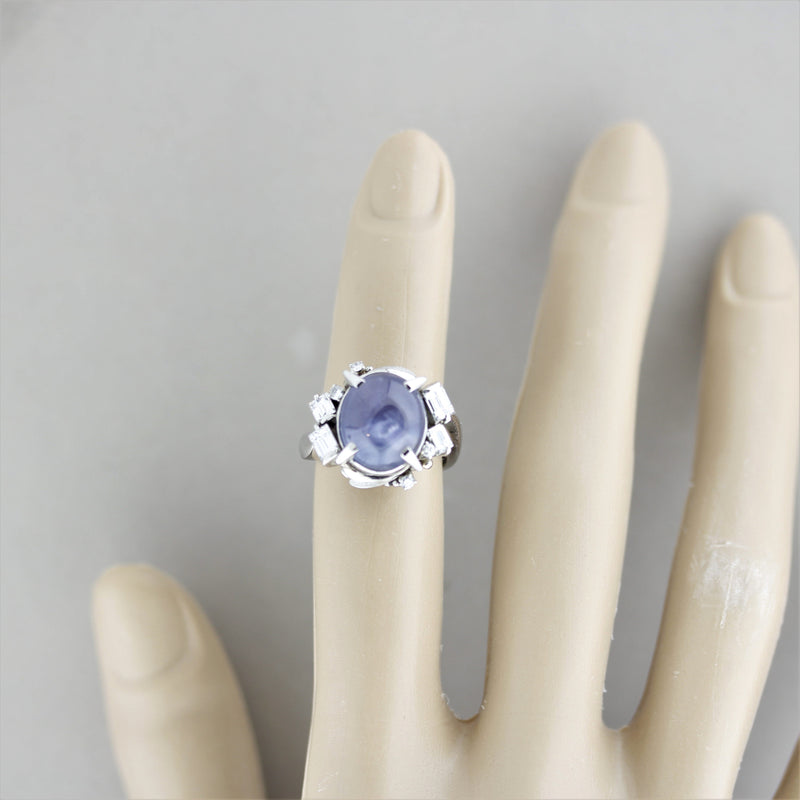 Mid-Century Star-Sapphire Diamond Platinum Ring