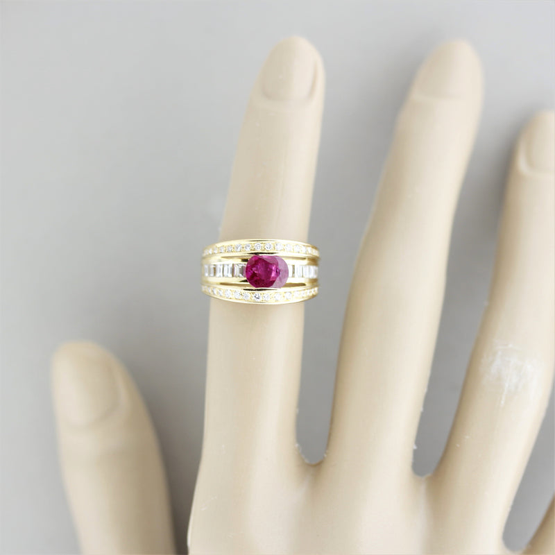 Ruby Diamond Gold Bridge Ring