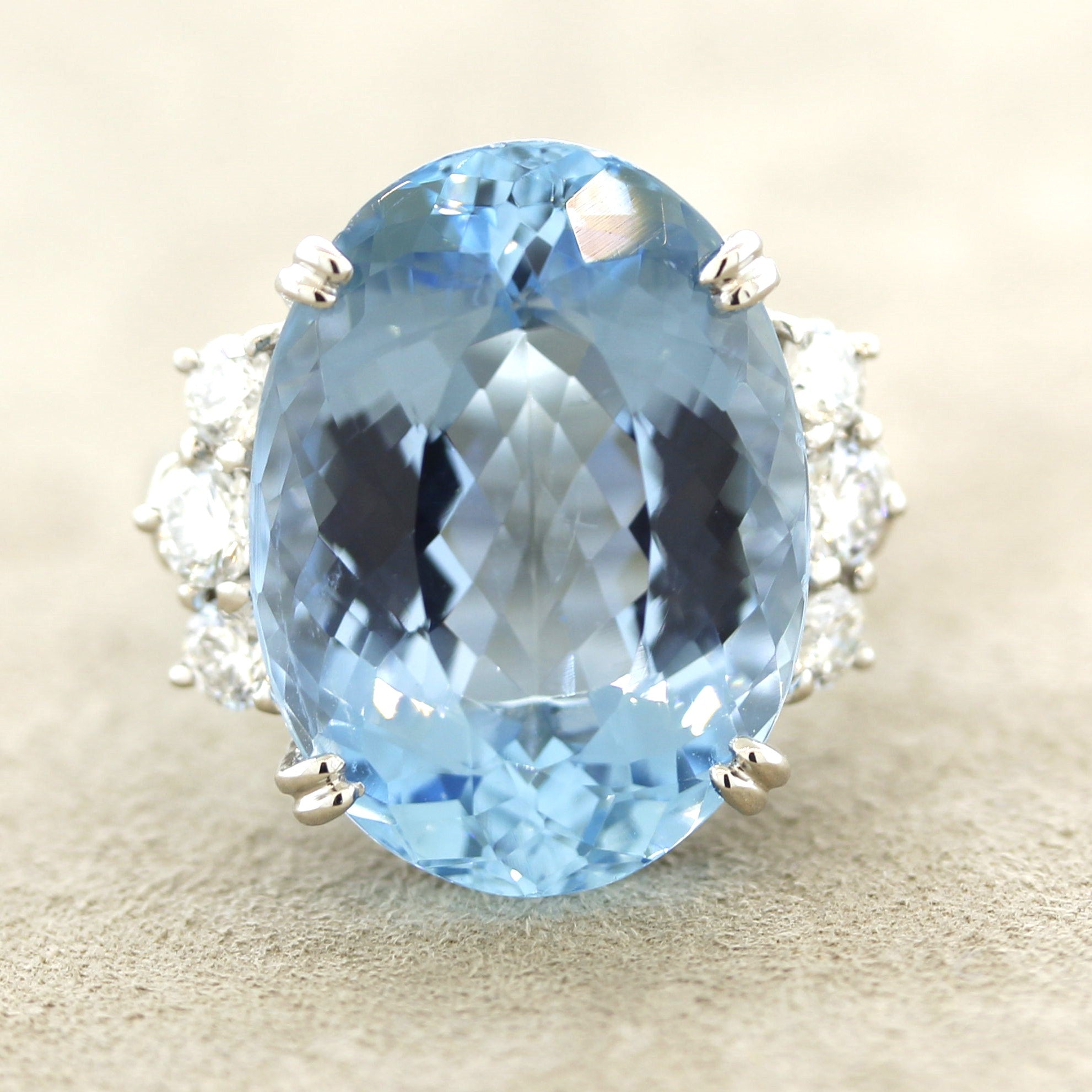 Aquamarine Diamond Platinum Ring