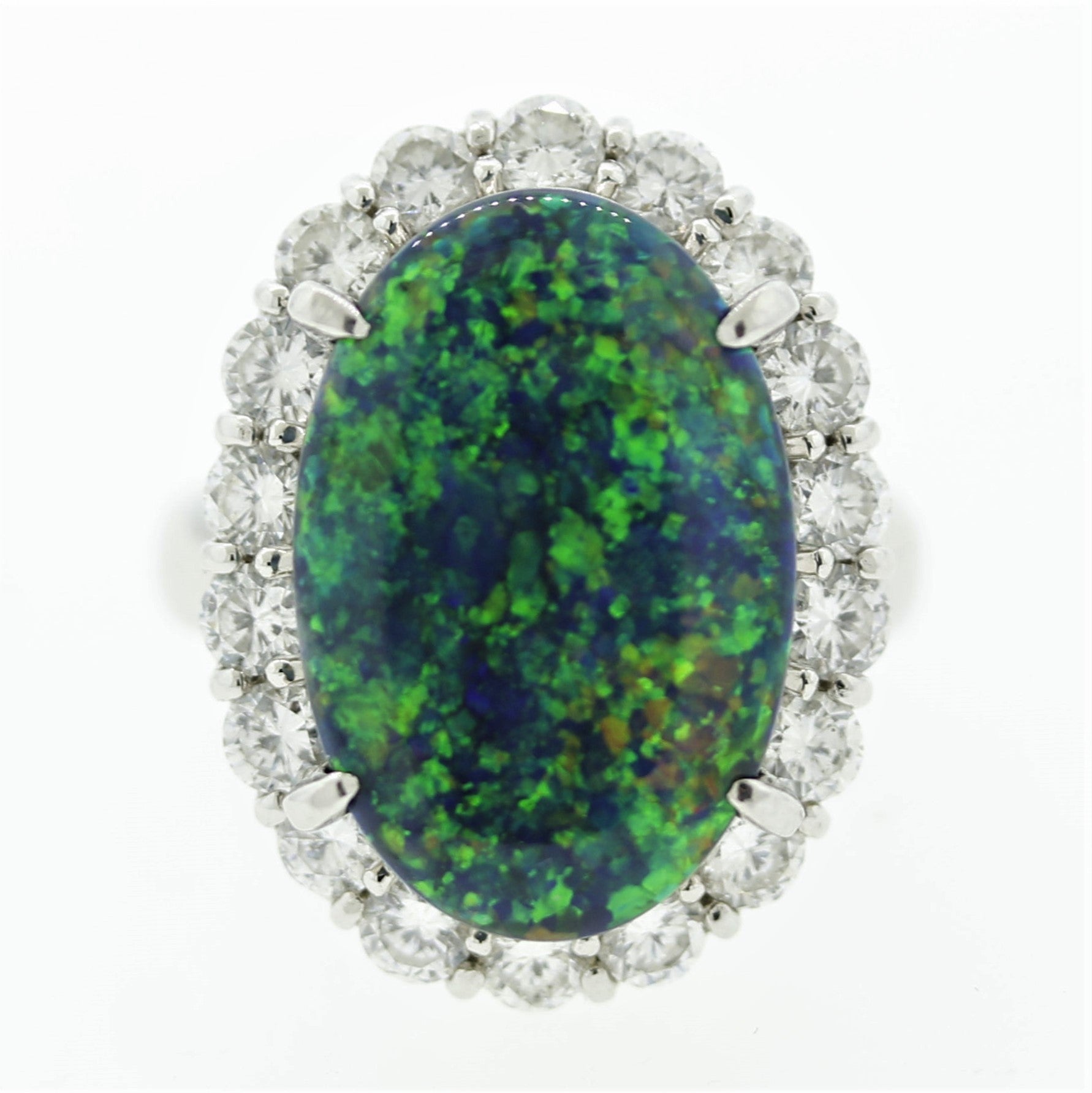 Fine Australian Black Opal Diamond Platinum Ring