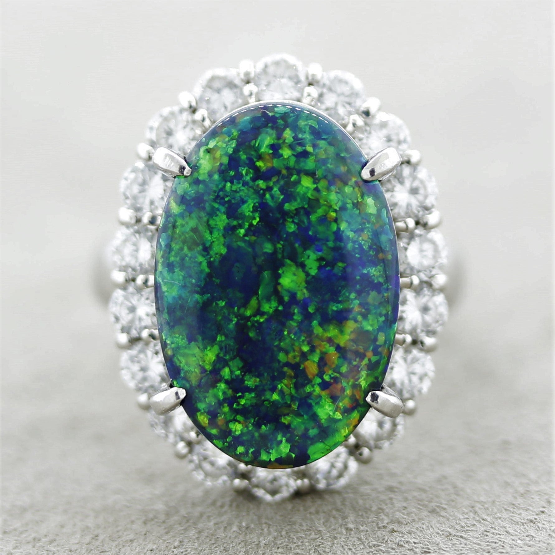 Fine Australian Black Opal Diamond Platinum Ring