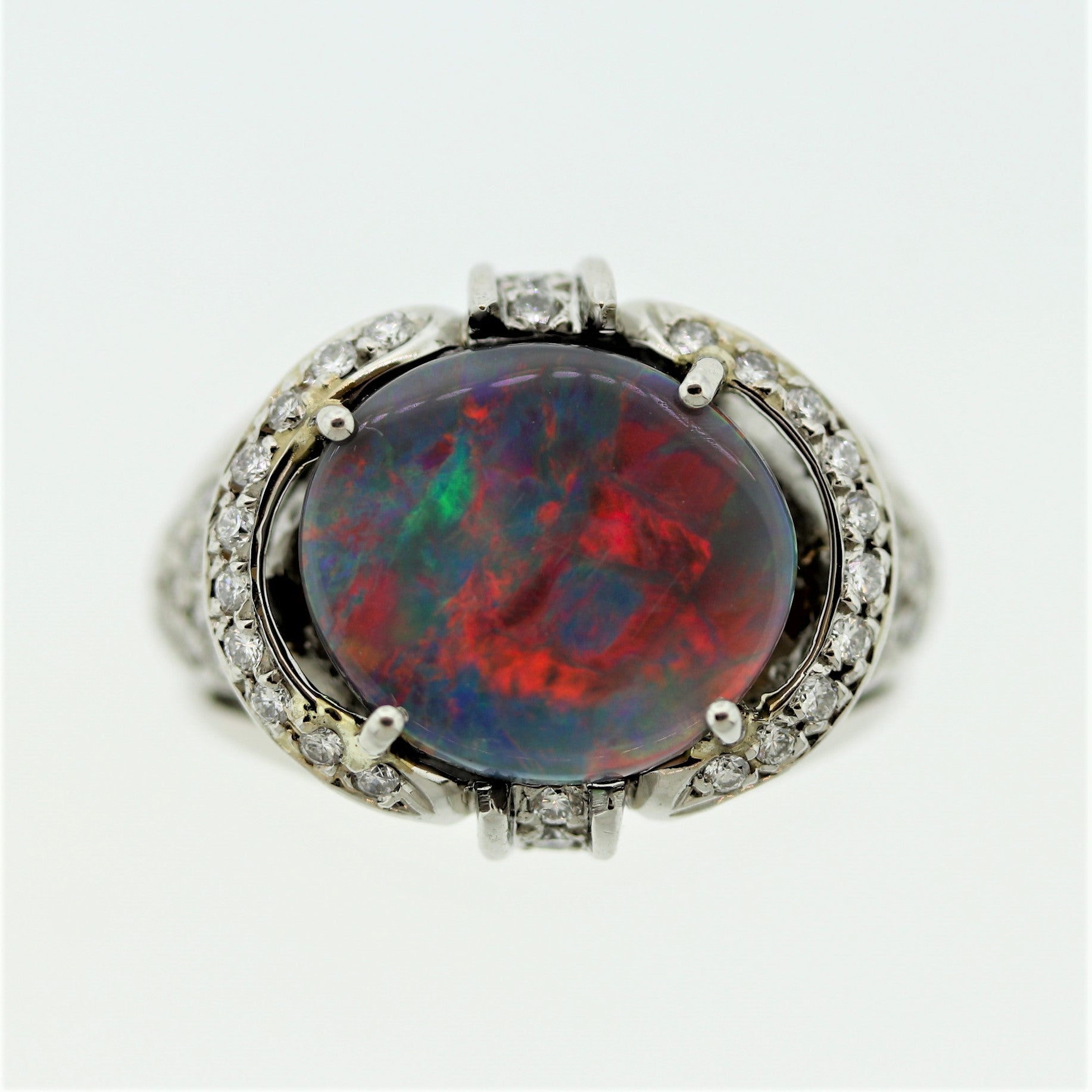 Australian Black Opal Diamond Platinum Ring