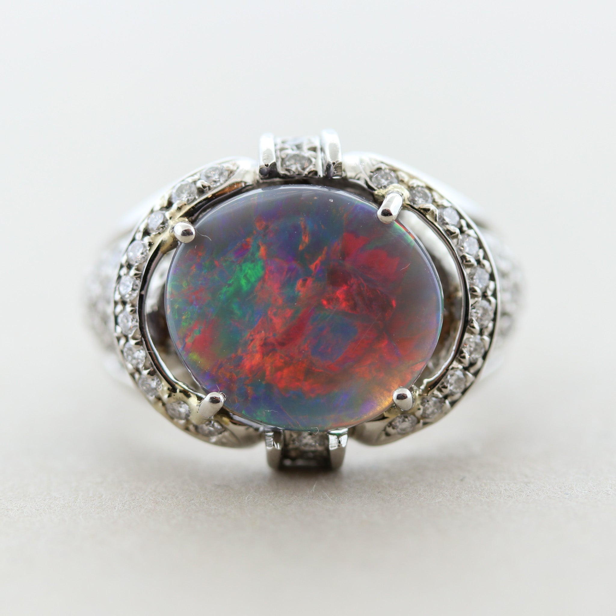 Australian Black Opal Diamond Platinum Ring