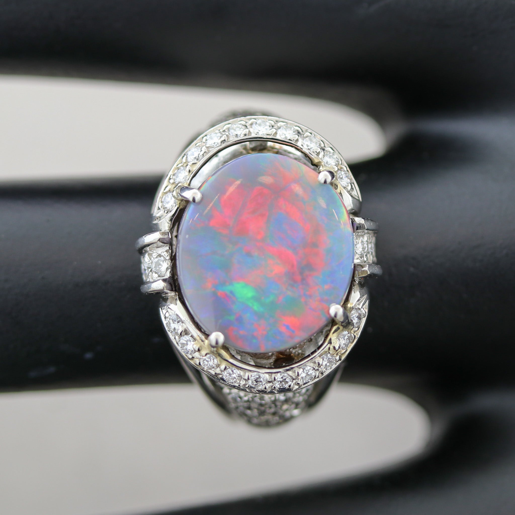 Australian Black Opal Diamond Platinum Ring