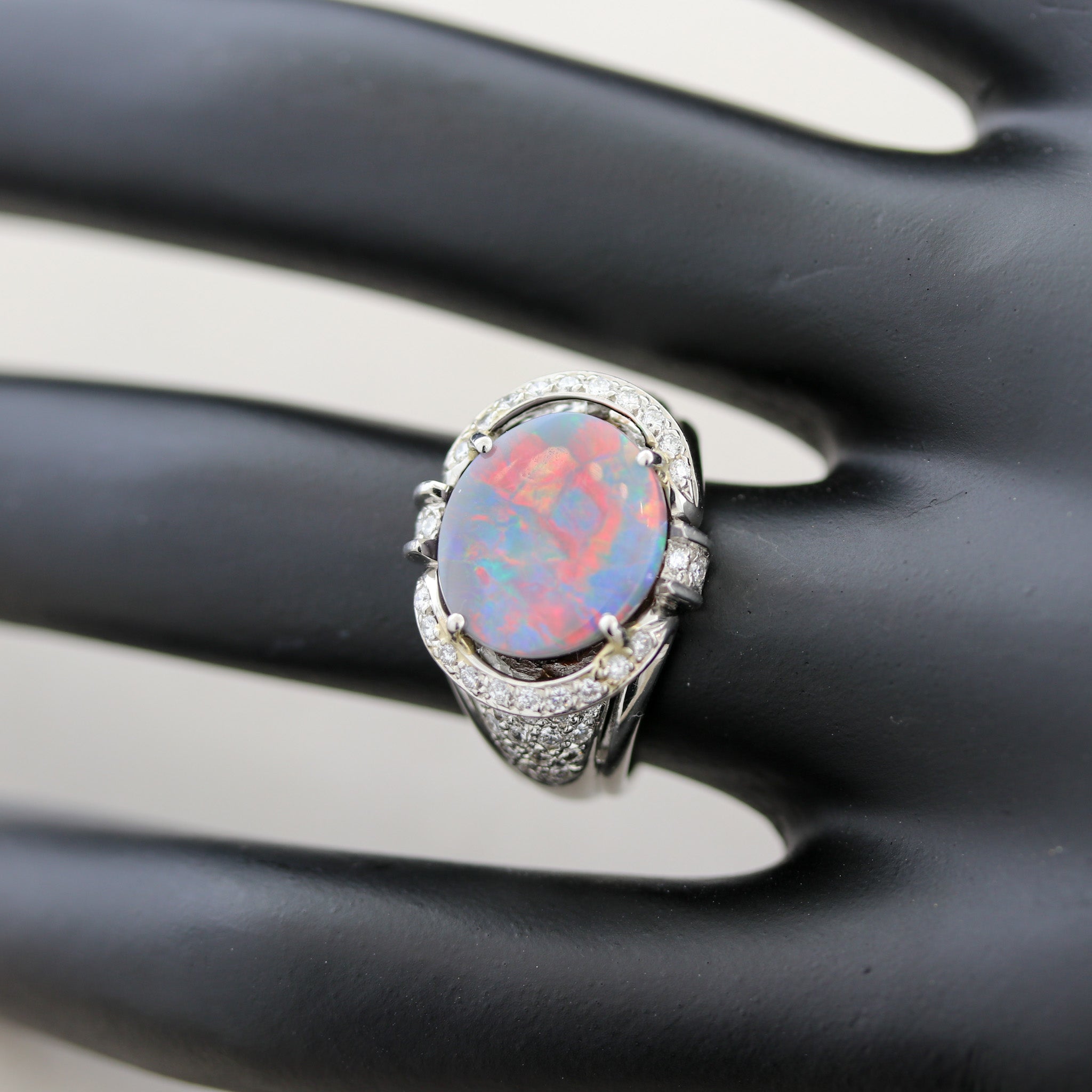 Australian Black Opal Diamond Platinum Ring